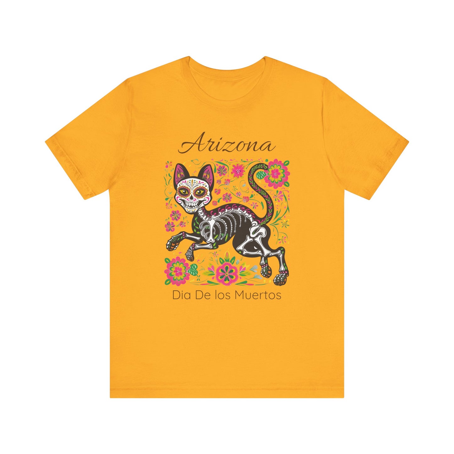 Día de los Muertos Cat Tee: Unisex Jersey Short Sleeve Tee, Halloween Shirt, Arizona Apparel, Festival T-Shirt, Cultural Celebration Top