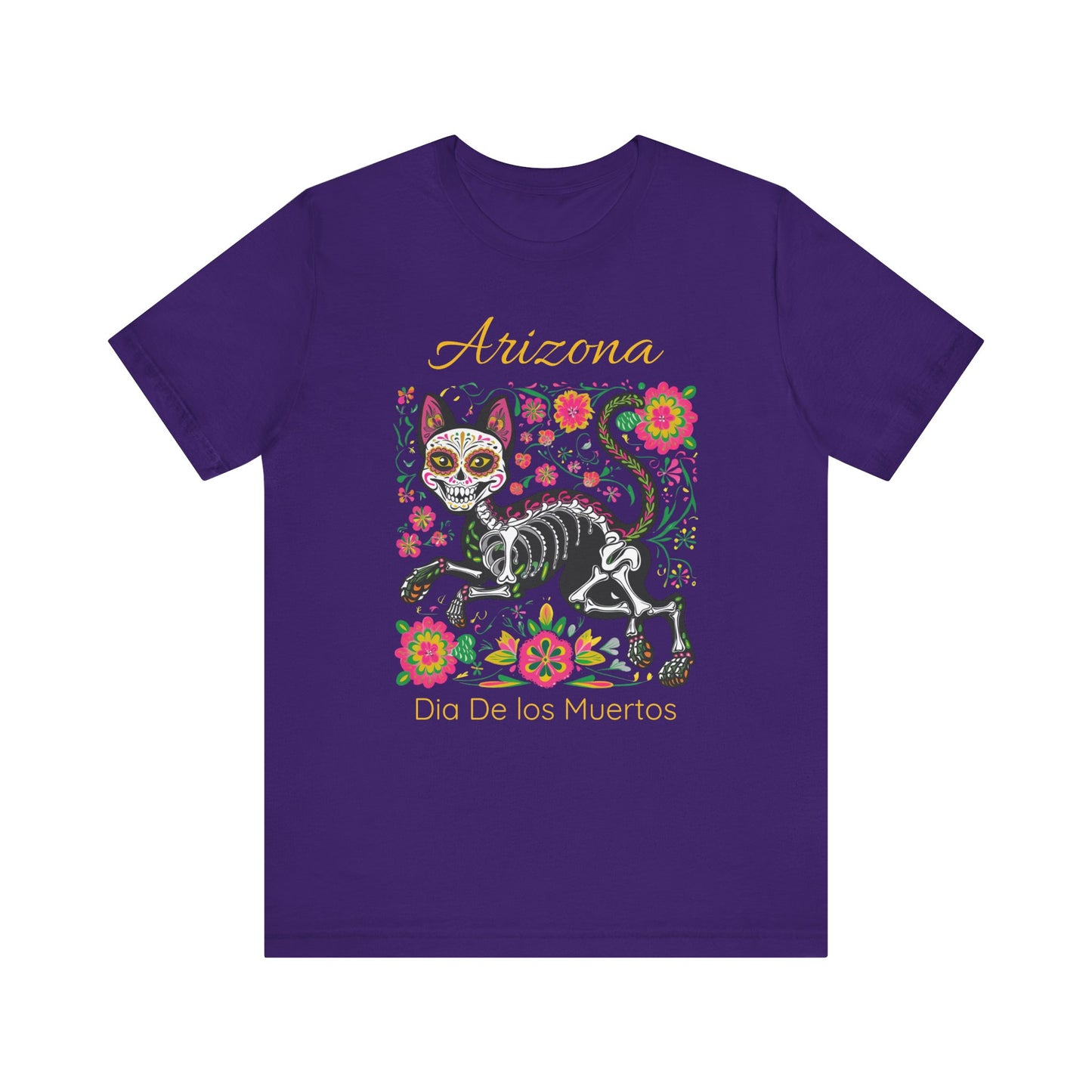 Día de los Muertos Cat Tee: Unisex Jersey Short Sleeve Tee, Halloween Shirt, Arizona Apparel, Festival T-Shirt, Cultural Celebration Top