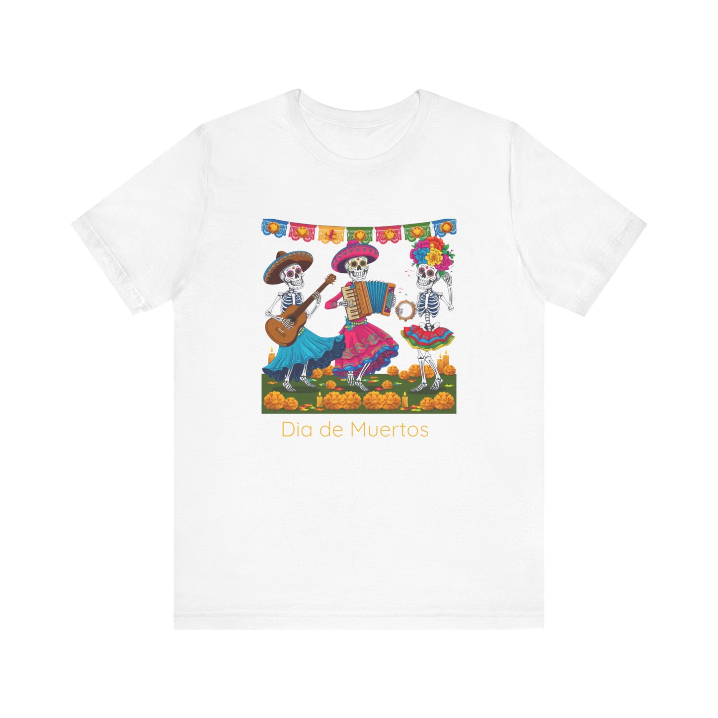 Dia de los Muertos Skeleton Tee, Mexican Folklore Unisex Shirt, Day of the Dead Short Sleeve Top, Dancing Skeletons T-Shirt, Mexican Culture