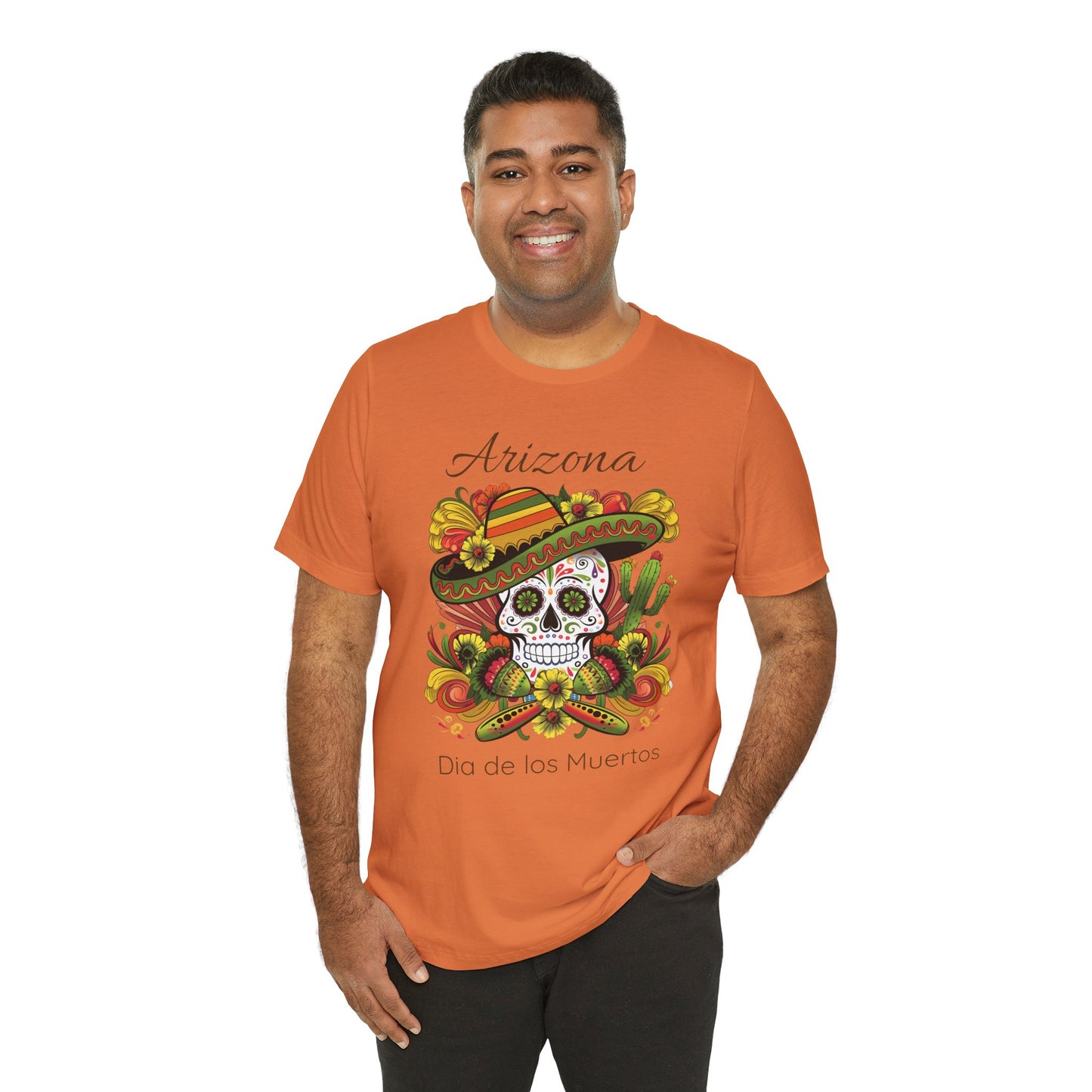 Dia de los Muertos Unisex Jersey Tee, Colorful Skull T-Shirt, Arizona Design, Holiday Apparel, Casual Wear, Gifts for Him and Her
