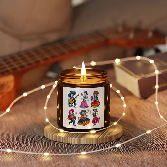 Vibrant Day of the Dead Dancing Skeletons\ Scented Candle | Fiesta Candle Gift, Cozy Home Decor, Aromatherapy, Multi-Size