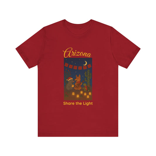 Arizona Desert Share the Light Unisex Tee, Southwest Vacation Shirt, Cactus Graphic T-Shirt, Gift for Travelers, Nature Lover Tee, Sunset