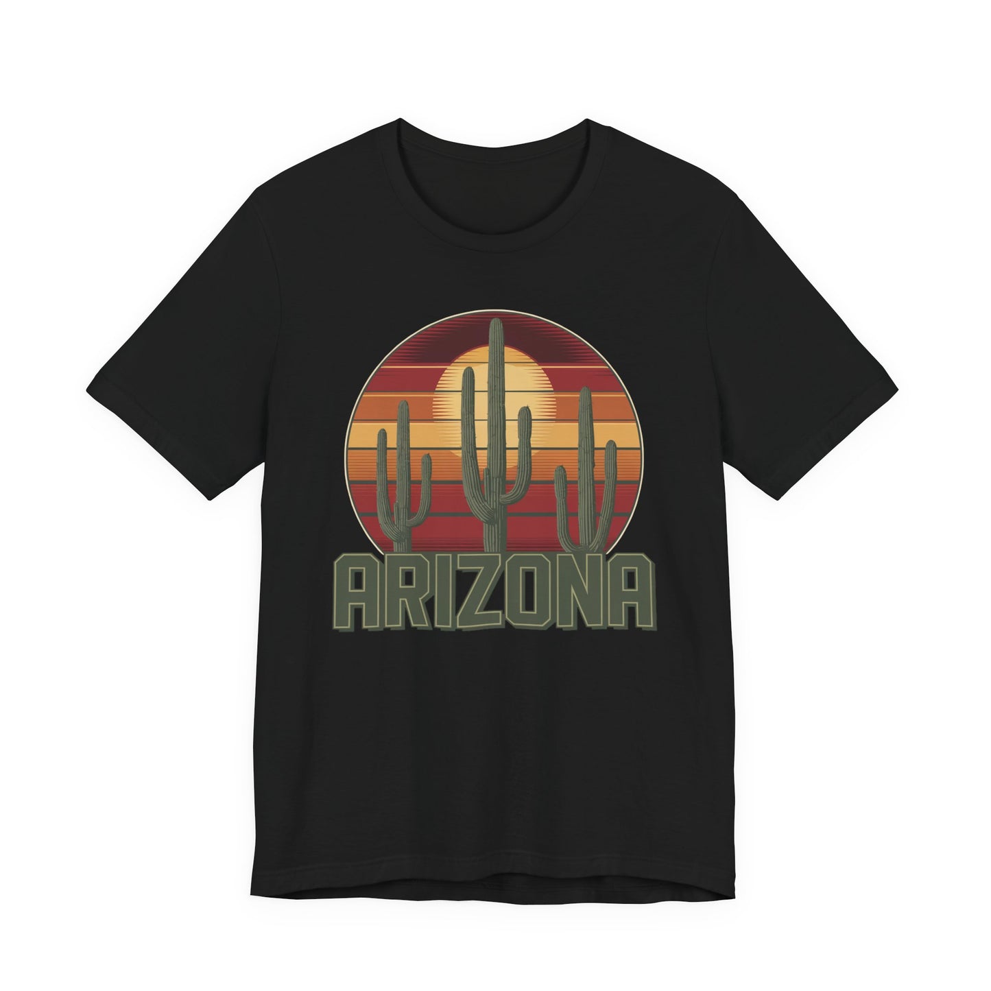 Arizona Desert Landscape Three Saguaro Cactus at Sunset Graphic Tee for Nature Lovers, Boho Summer Shirt, Gift for Adventurers, Vacation Wear, Casual Outfit