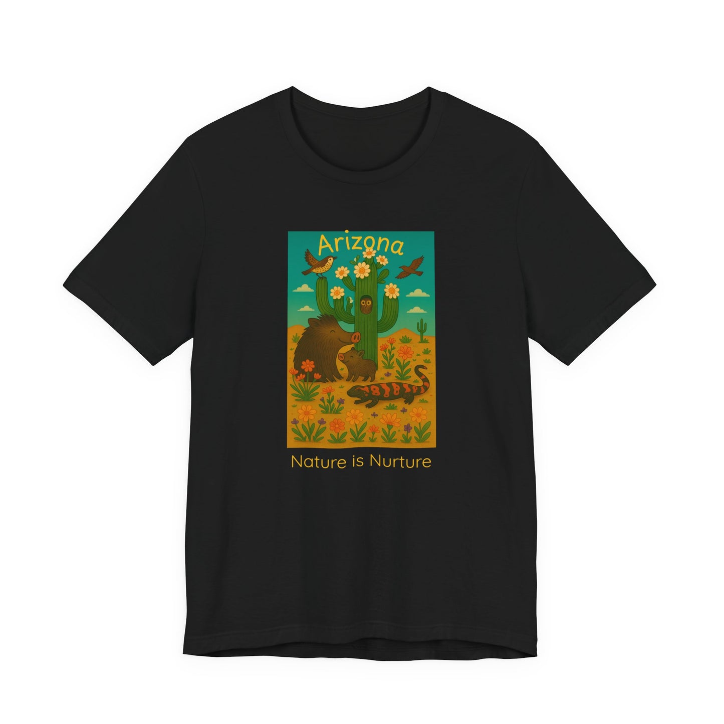 Arizona Desert Saguaro cactus in bloom ,Unisex Tee, Southwest Botanical Shirt, Nature Lover Gift, Boho Desert Top, Desert Critters Tshirt,