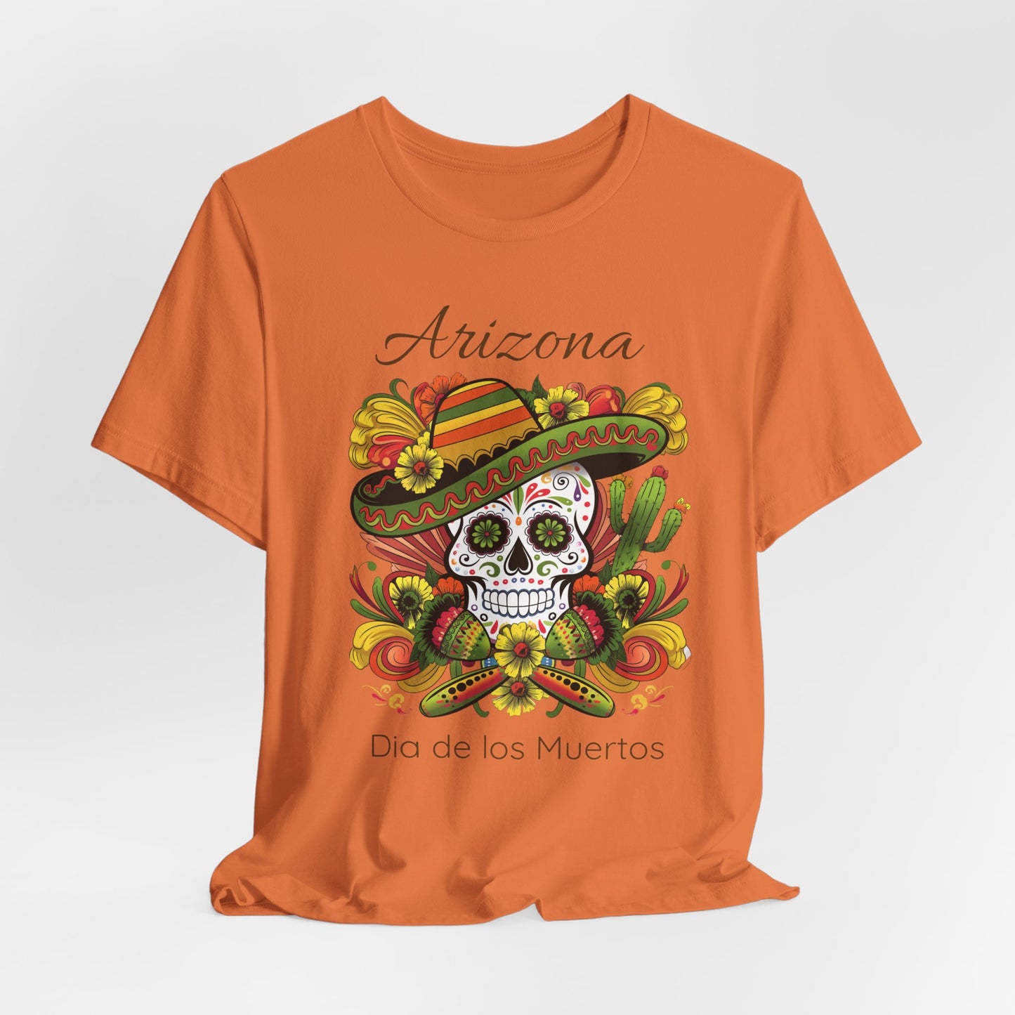 Dia de los Muertos Unisex Jersey Tee, Colorful Skull T-Shirt, Arizona Design, Holiday Apparel, Casual Wear, Gifts for Him and Her