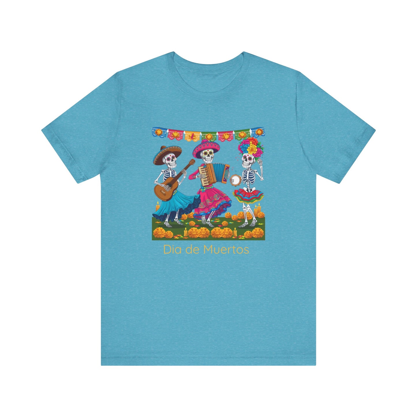 Dia de los Muertos Skeleton Tee, Mexican Folklore Unisex Shirt, Day of the Dead Short Sleeve Top, Dancing Skeletons T-Shirt, Mexican Culture