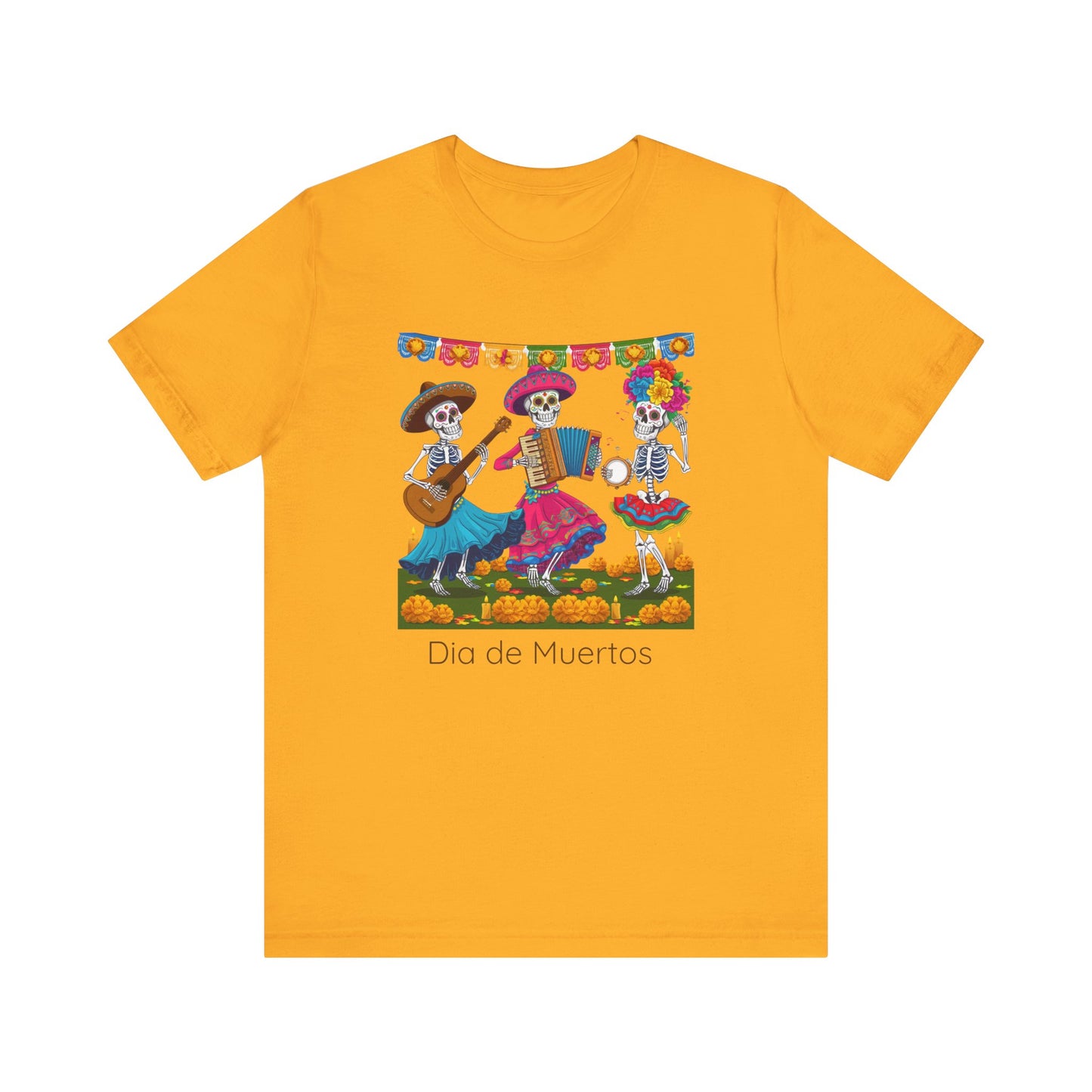 Dia de los Muertos Skeleton Tee, Mexican Folklore Unisex Shirt, Day of the Dead Short Sleeve Top, Dancing Skeletons T-Shirt, Mexican Culture