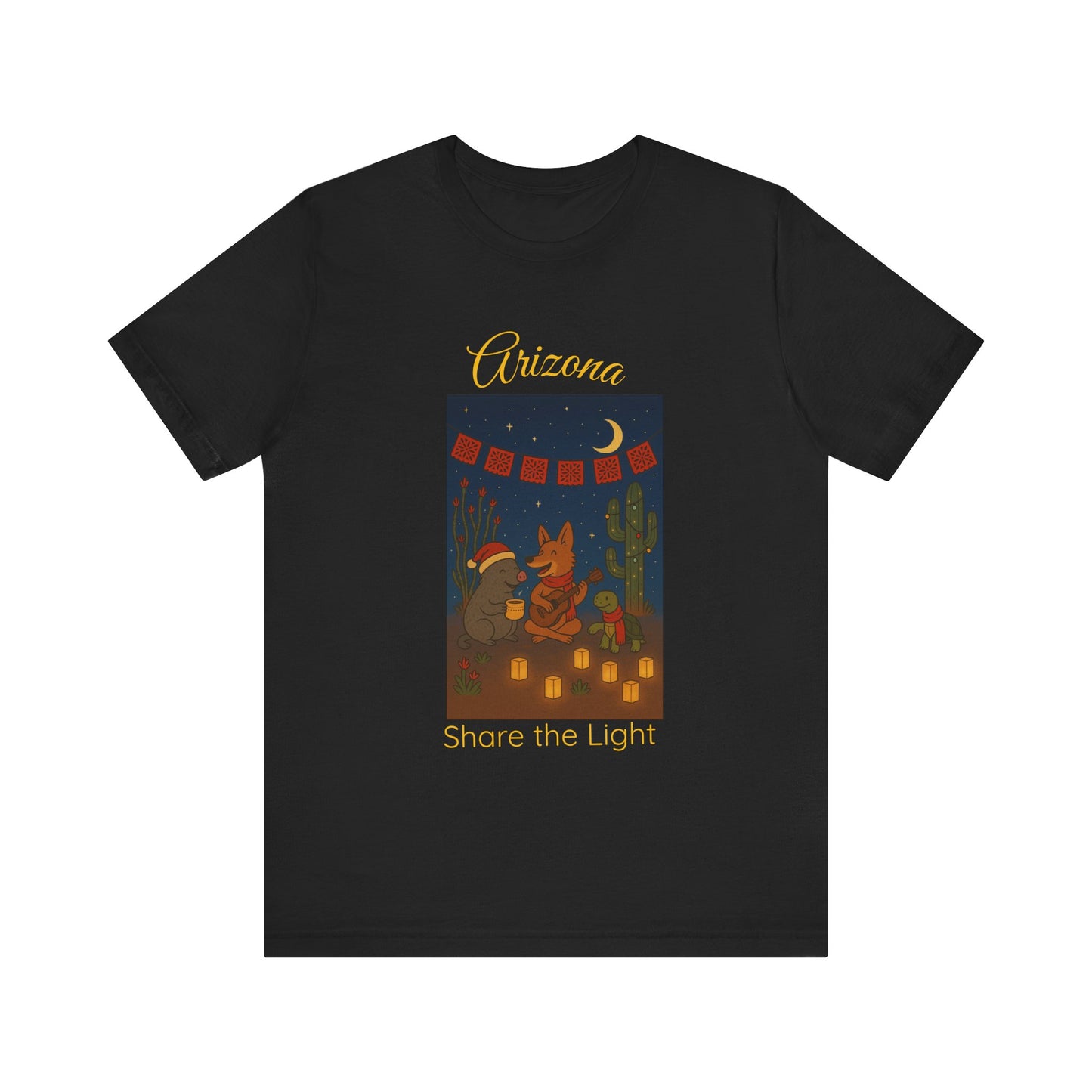 Arizona Desert Share the Light Unisex Tee, Southwest Vacation Shirt, Cactus Graphic T-Shirt, Gift for Travelers, Nature Lover Tee, Sunset