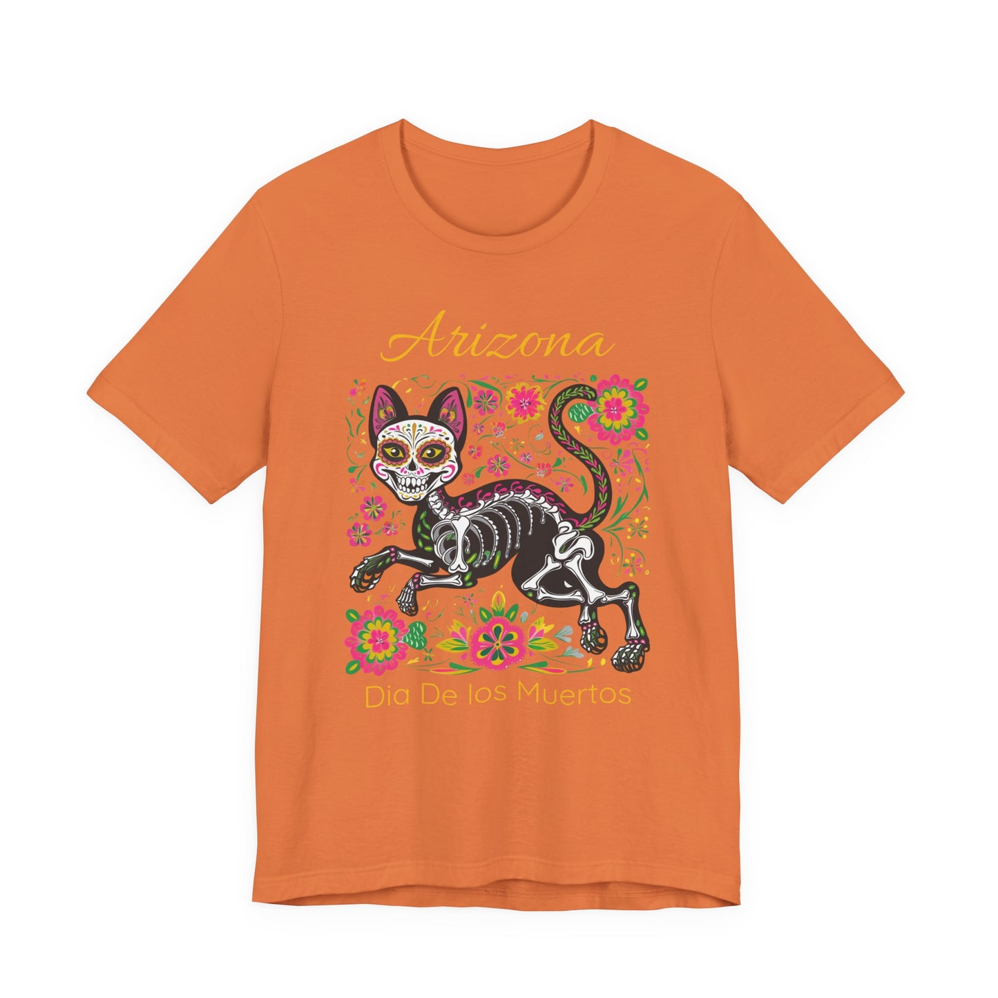 Día de los Muertos Cat Tee: Unisex Jersey Short Sleeve Tee, Halloween Shirt, Arizona Apparel, Festival T-Shirt, Cultural Celebration Top
