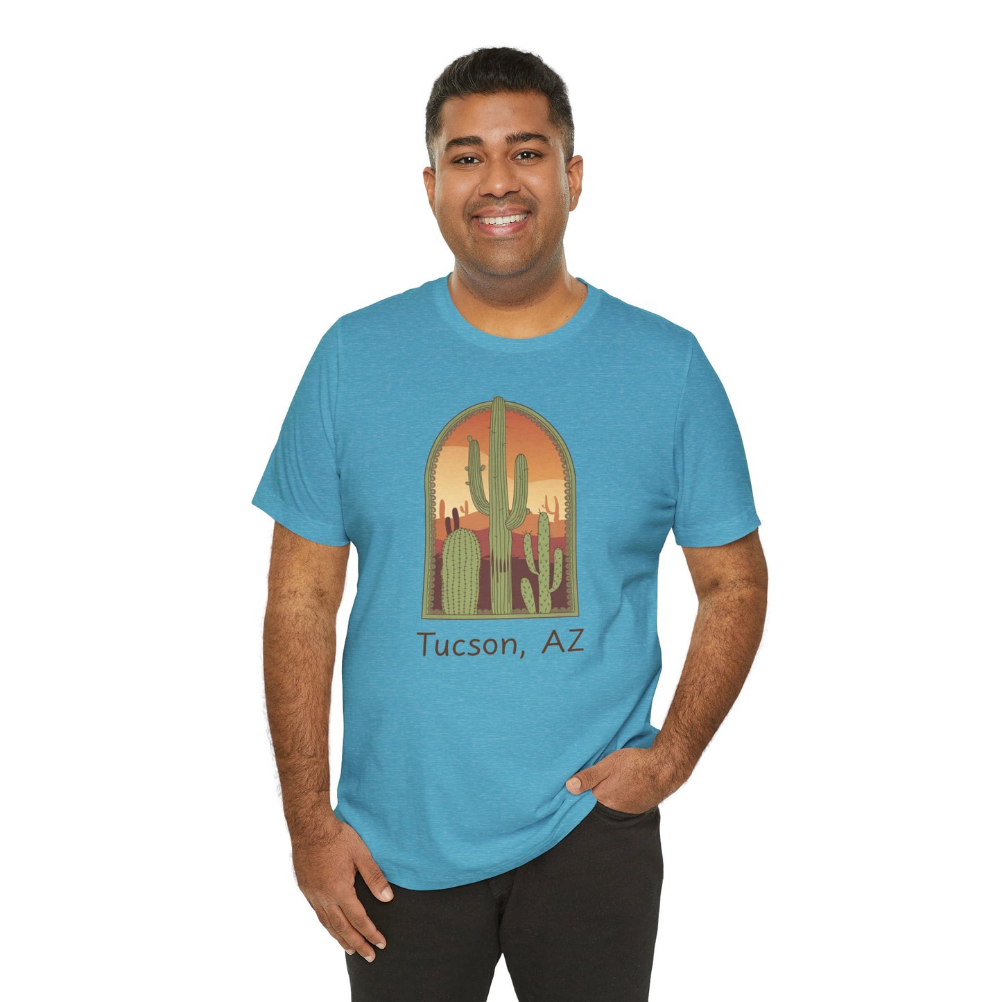 Desert Sunset Tee, Tucson Cactus Shirt, Unisex Short Sleeve, Gifts for Nature Lovers, Southwest Apparel, Travel Souvenir
