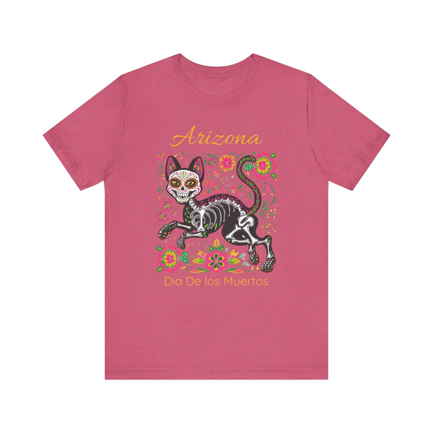 Día de los Muertos Cat Tee: Unisex Jersey Short Sleeve Tee, Halloween Shirt, Arizona Apparel, Festival T-Shirt, Cultural Celebration Top