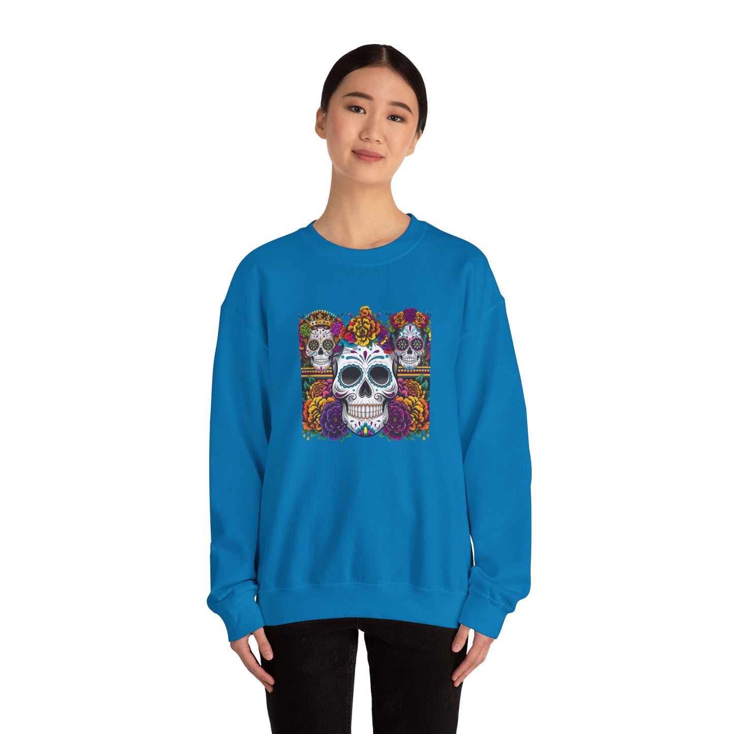 Sugar Skull Crewneck Sweatshirt, Cozy Sweatshirt, Day of the Dead Gift, Unisex Sweatshirt, Halloween Apparel, Colorful Sweatshirt