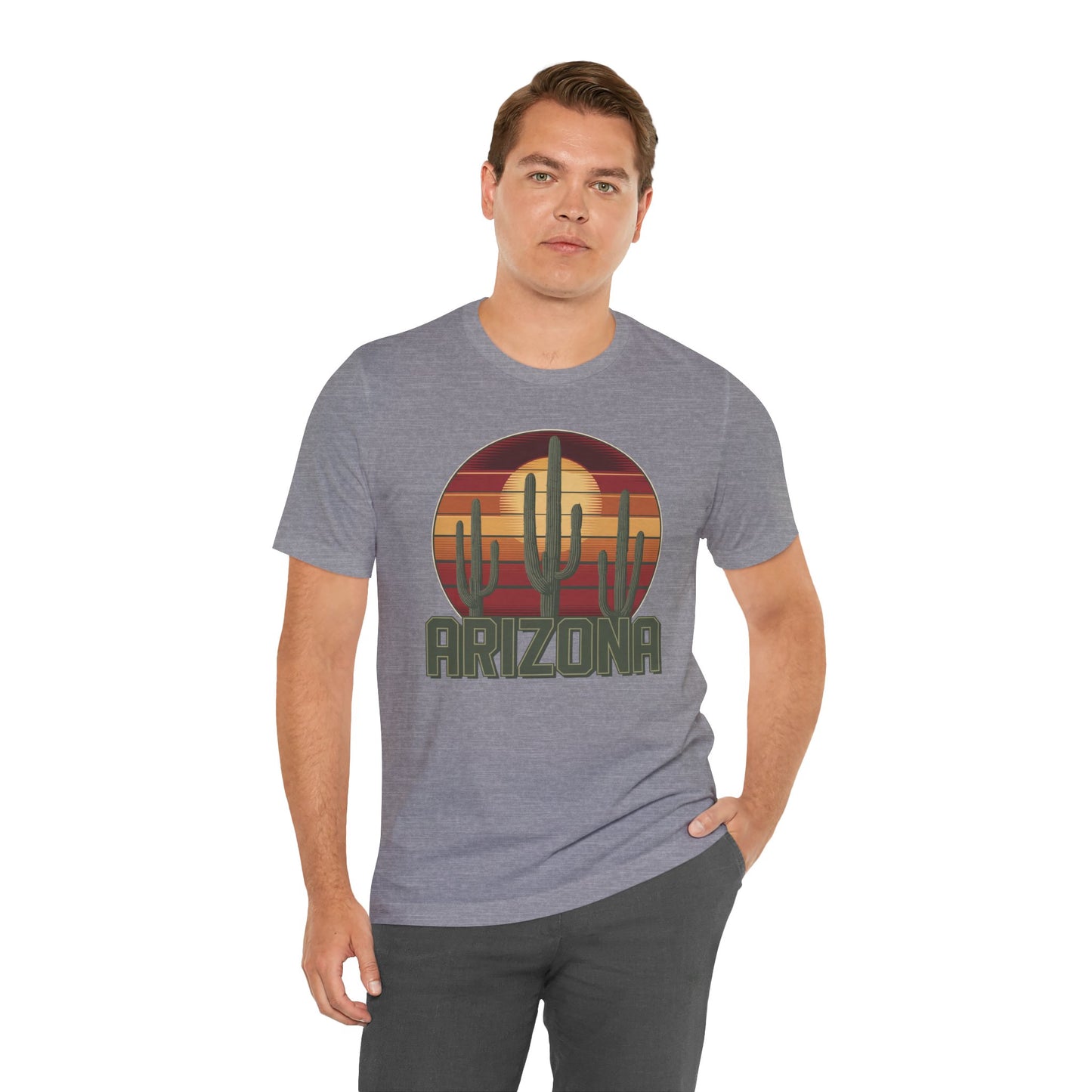 Arizona Desert Three Saguaro Cactus at Sunset Graphic Tee for Nature Lovers, Boho Summer Shirt, Gift for Adventurers, Vacation Wear, Casual Outfit