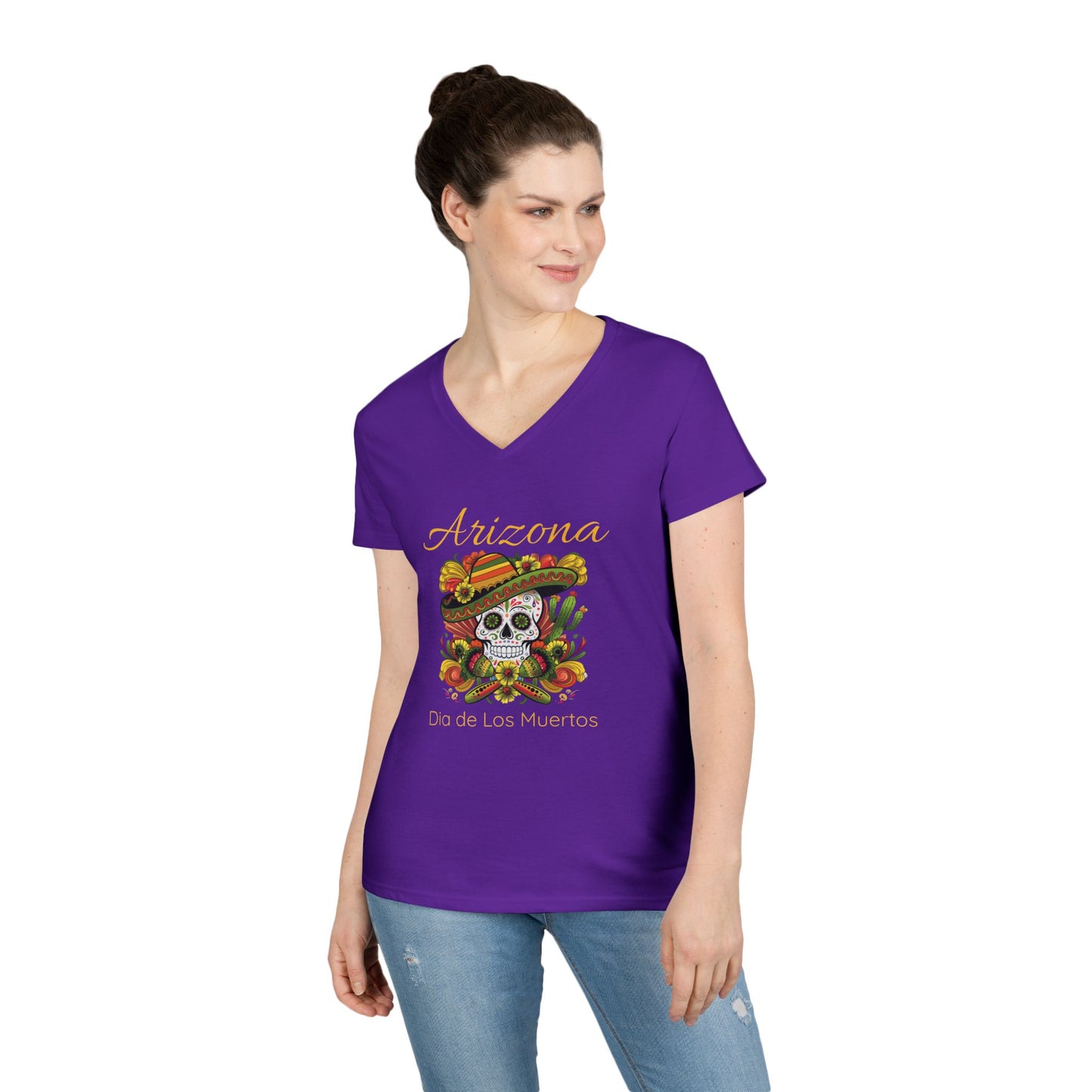 V-Neck T-Shirt Day of the Dead Sugar Skull Women's Tee