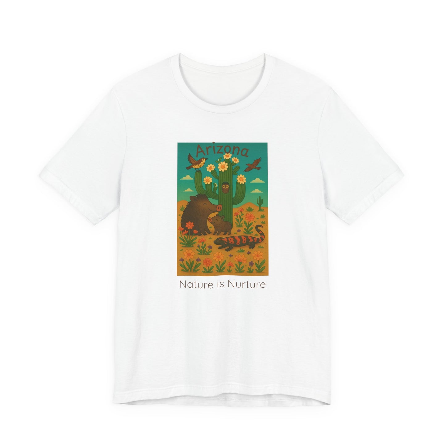 Arizona Desert Saguaro cactus in bloom ,Unisex Tee, Southwest Botanical Shirt, Nature Lover Gift, Boho Desert Top, Desert Critters Tshirt,