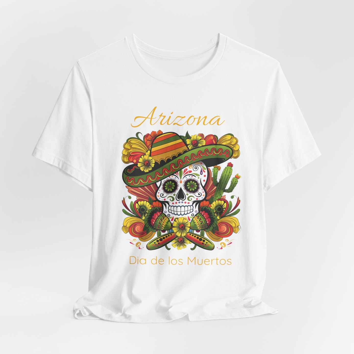 Dia de los Muertos Unisex Jersey Tee, Colorful Skull T-Shirt, Arizona Design, Holiday Apparel, Casual Wear, Gifts for Him and Her