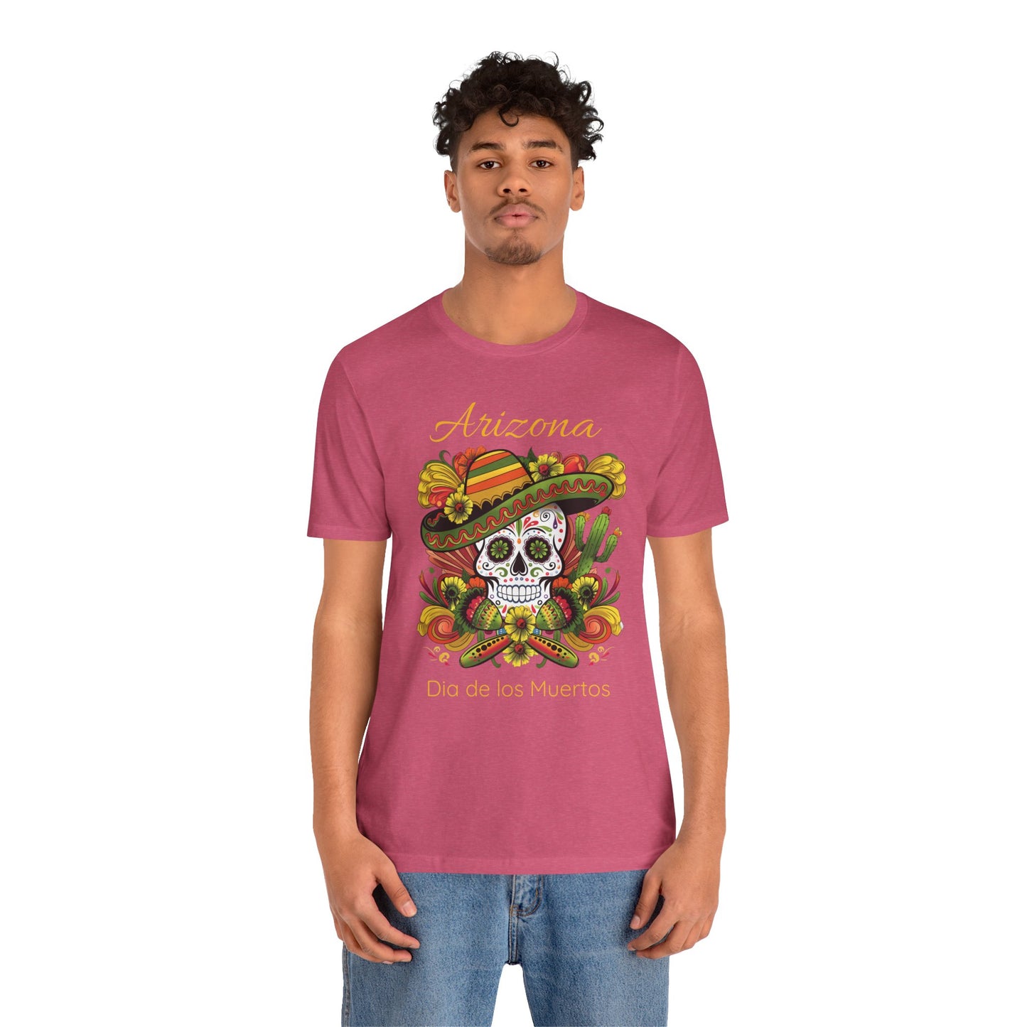 Dia de los Muertos Unisex Jersey Tee, Colorful Skull T-Shirt, Arizona Design, Holiday Apparel, Casual Wear, Gifts for Him and Her