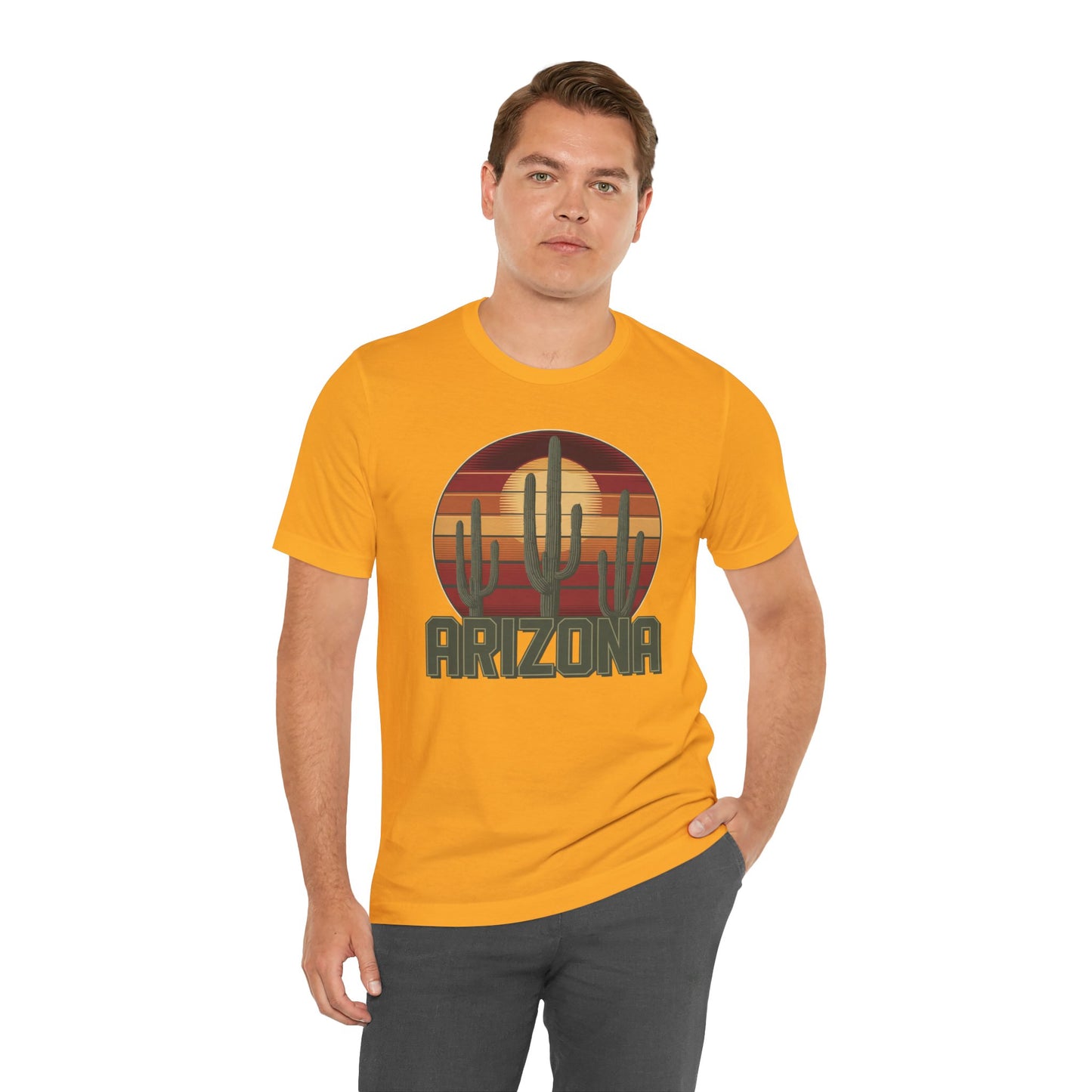 Arizona Desert Three Saguaro Cactus at Sunset Graphic Tee for Nature Lovers, Boho Summer Shirt, Gift for Adventurers, Vacation Wear, Casual Outfit
