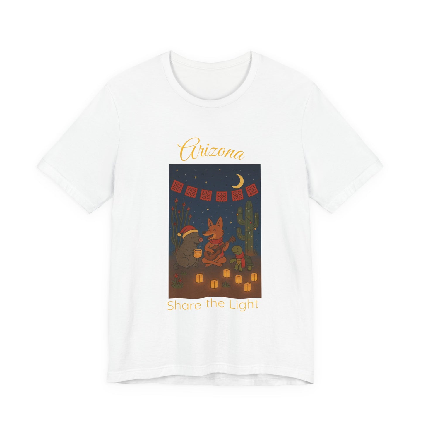 Arizona Desert Share the Light Unisex Tee, Southwest Vacation Shirt, Cactus Graphic T-Shirt, Gift for Travelers, Nature Lover Tee, Sunset