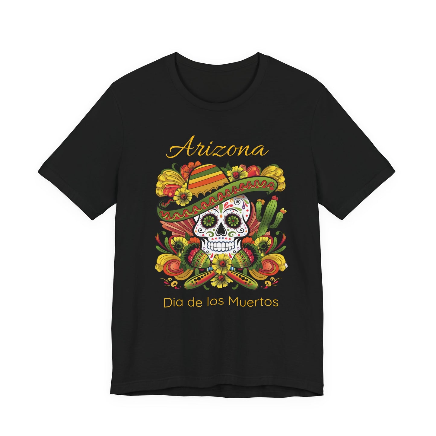 Dia de los Muertos Unisex Jersey Tee, Colorful Skull T-Shirt, Arizona Design, Holiday Apparel, Casual Wear, Gifts for Him and Her