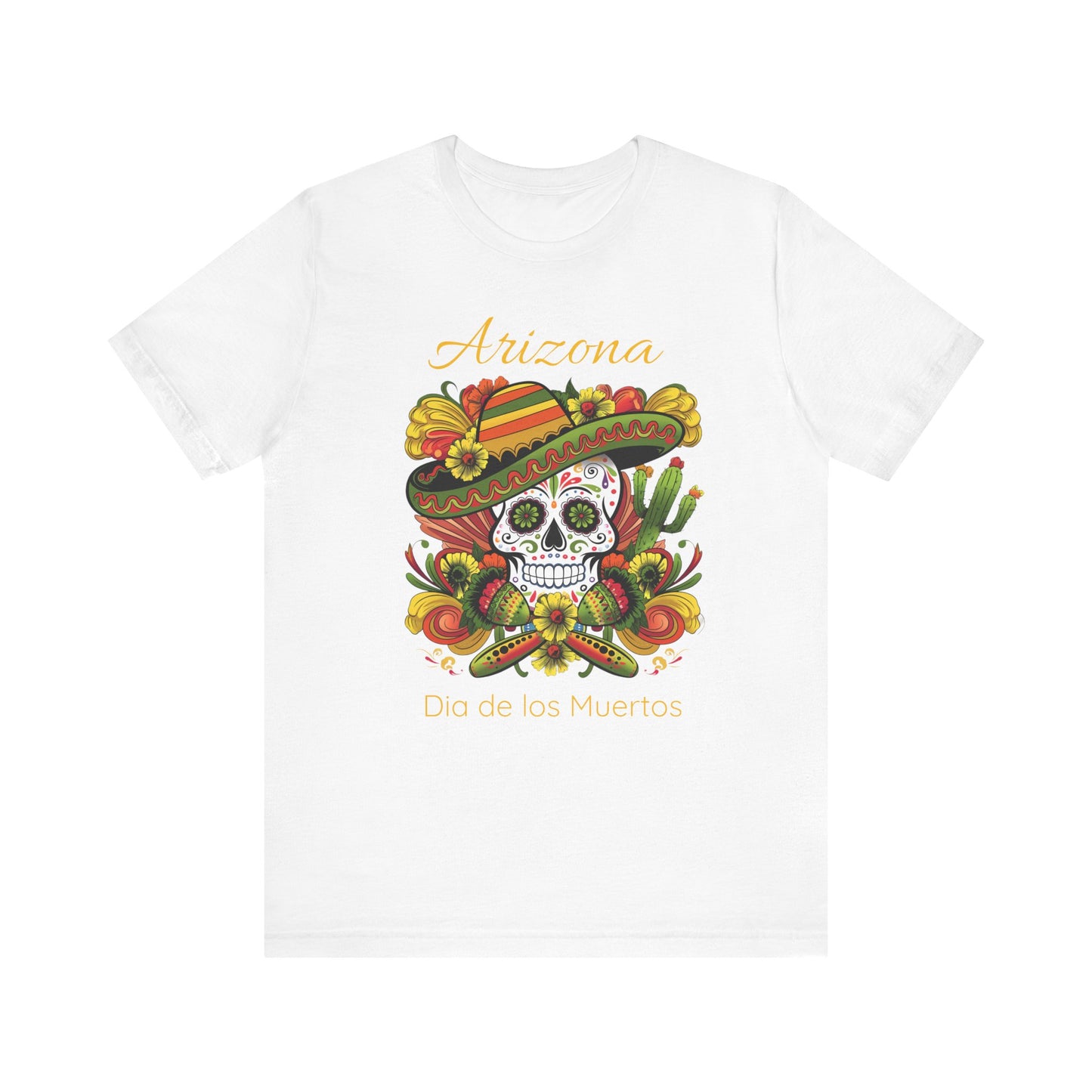 Dia de los Muertos Unisex Jersey Tee, Colorful Skull T-Shirt, Arizona Design, Holiday Apparel, Casual Wear, Gifts for Him and Her