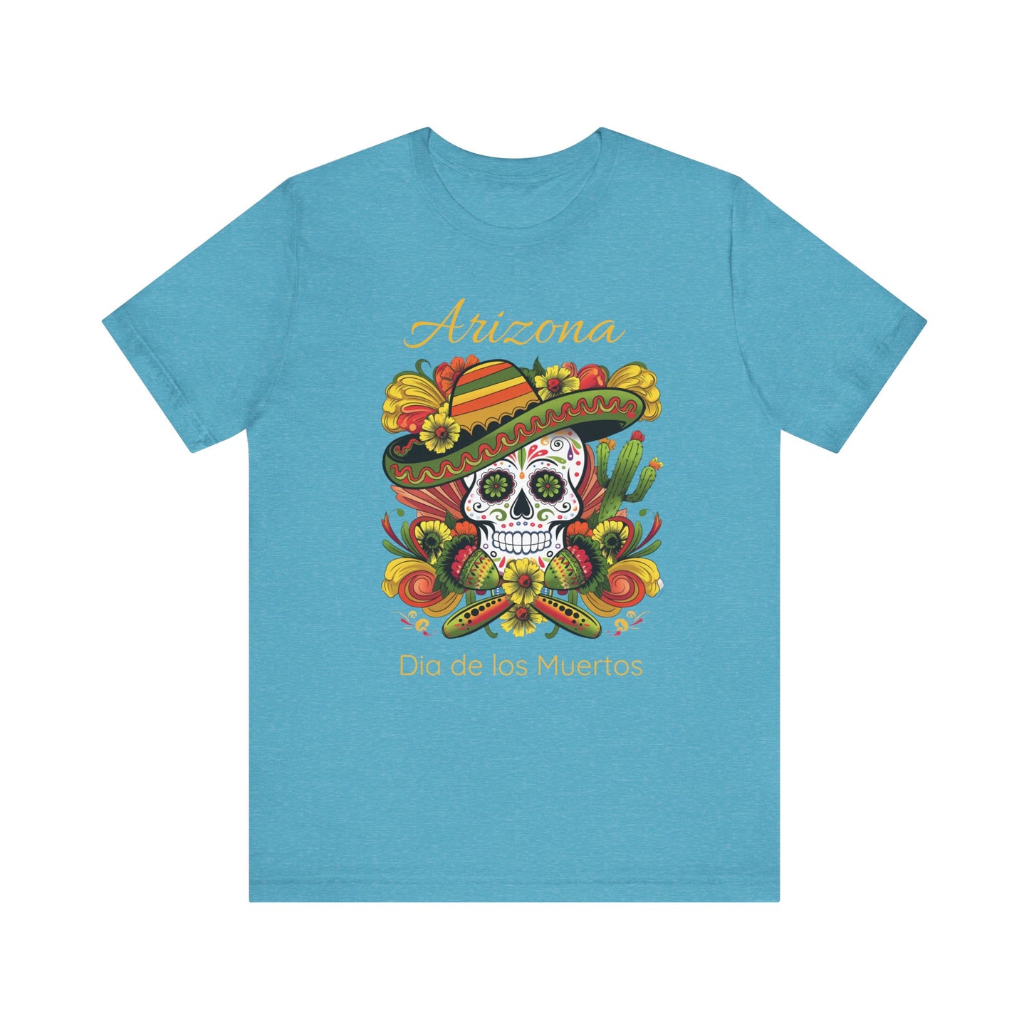 Dia de los Muertos Unisex Jersey Tee, Colorful Skull T-Shirt, Arizona Design, Holiday Apparel, Casual Wear, Gifts for Him and Her