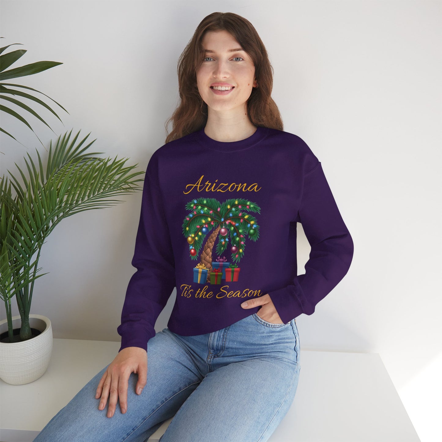 Arizona Christmas Palm Sweatshirt — "Tis the Season" with Presents