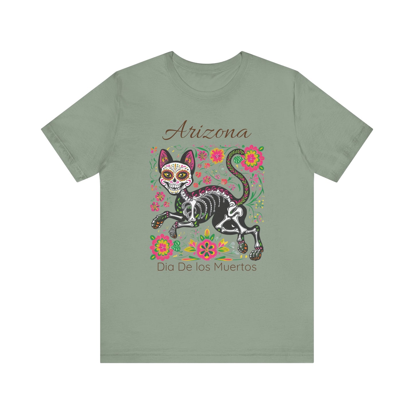 Día de los Muertos Cat Tee: Unisex Jersey Short Sleeve Tee, Halloween Shirt, Arizona Apparel, Festival T-Shirt, Cultural Celebration Top