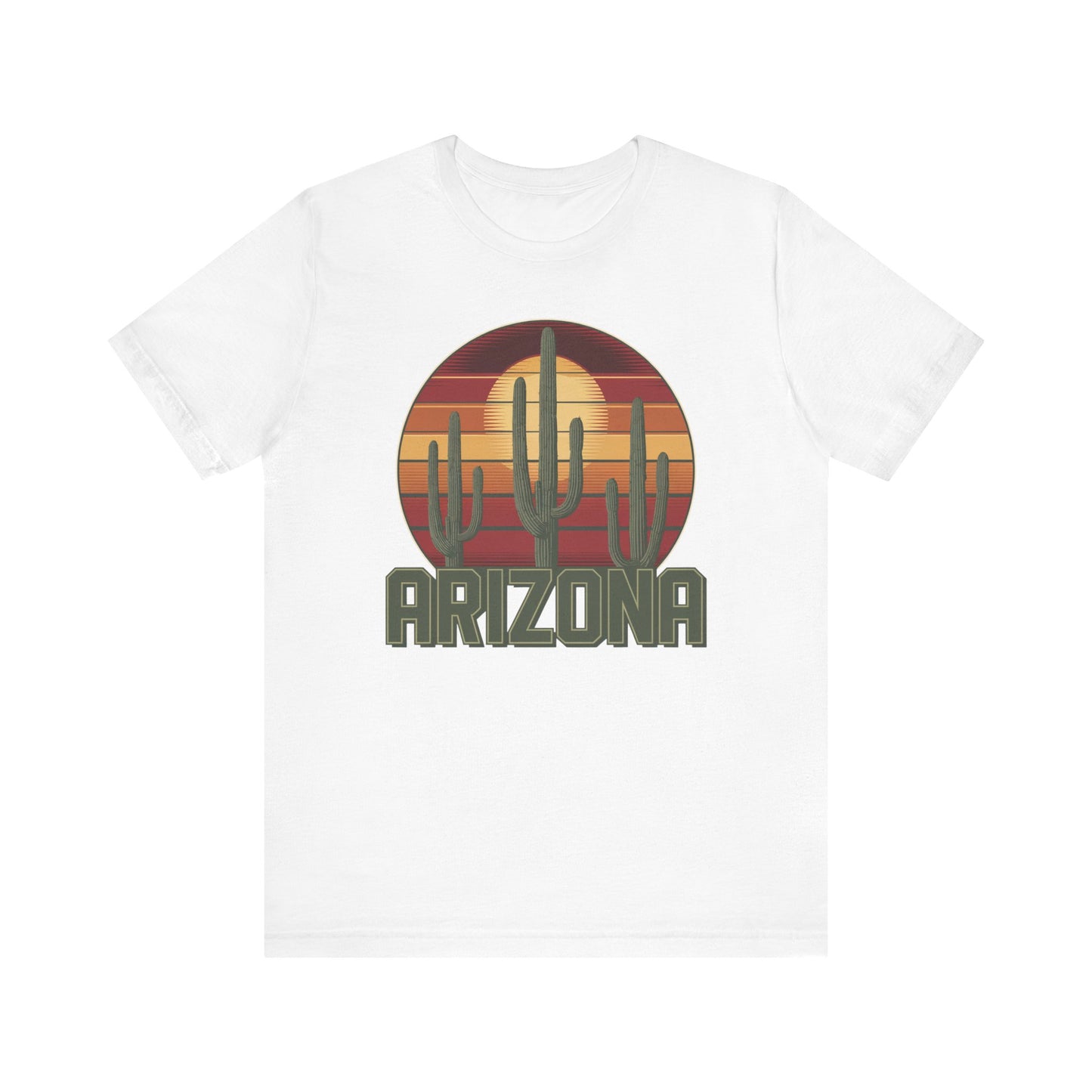 Arizona Desert Landscape Three Saguaro Cactus at Sunset Graphic Tee for Nature Lovers, Boho Summer Shirt, Gift for Adventurers, Vacation Wear, Casual Outfit