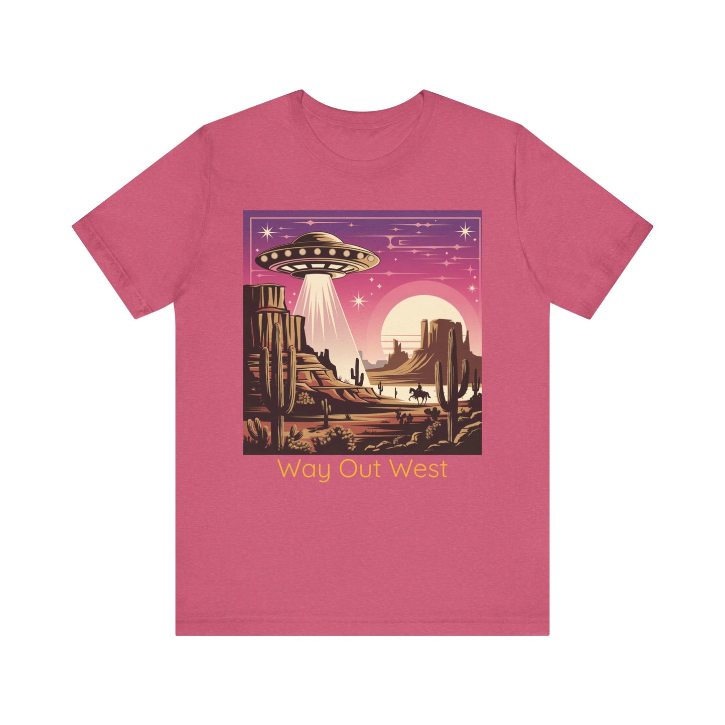 Retro UFO Graphic Tee, Way Out West T-Shirt, Unisex Casual Shirt, Vintage Style Top, Gift for Space Lovers, Outdoor Adventure Wear