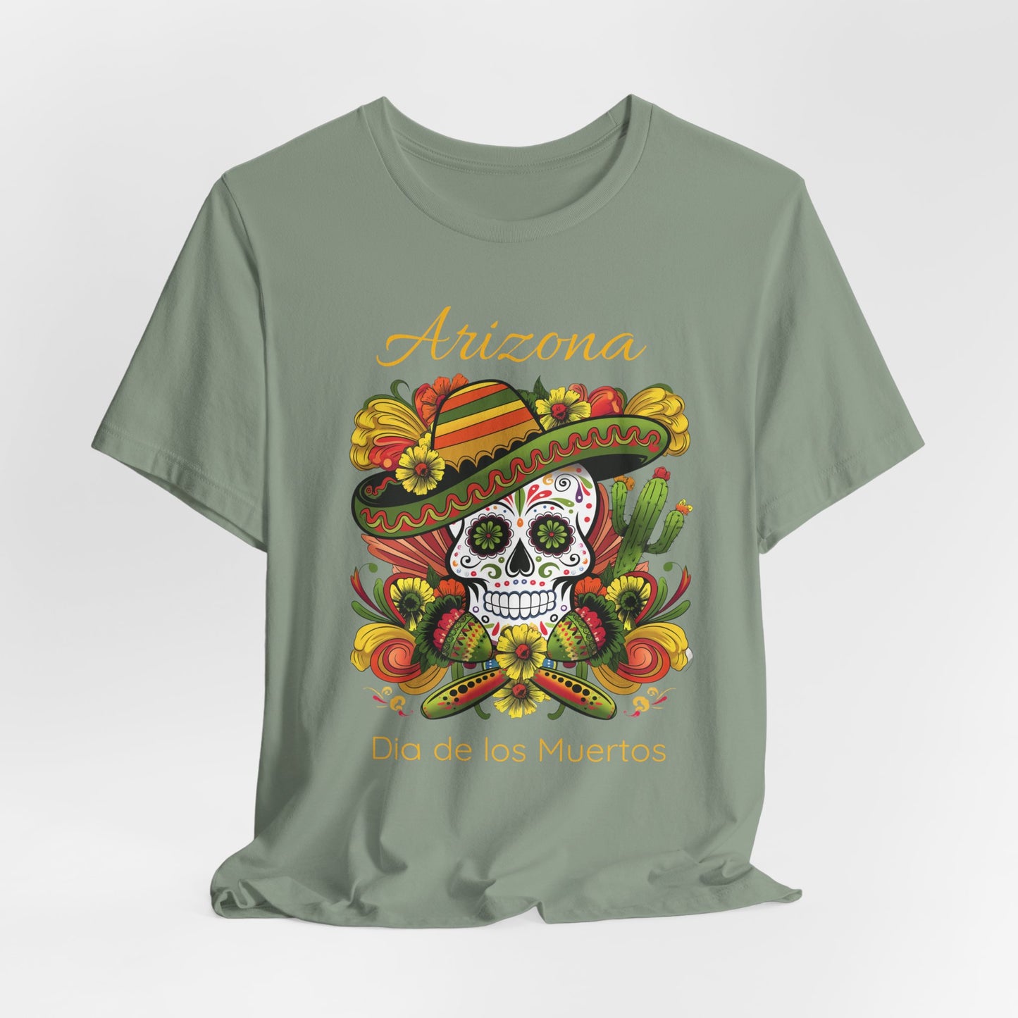 Dia de los Muertos Unisex Jersey Tee, Colorful Skull T-Shirt, Arizona Design, Holiday Apparel, Casual Wear, Gifts for Him and Her