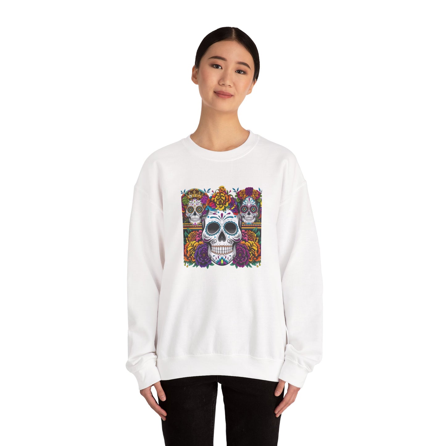 Sugar Skull Crewneck Sweatshirt, Cozy Sweatshirt, Day of the Dead Gift, Unisex Sweatshirt, Halloween Apparel, Colorful Sweatshirt