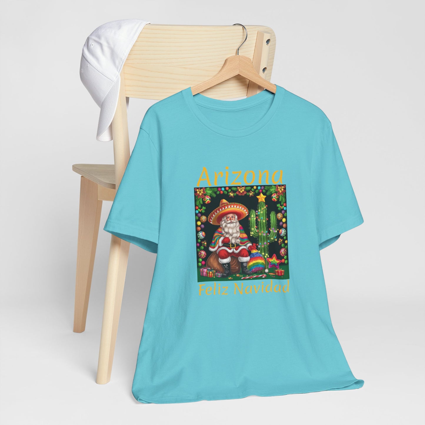 Unisex short sleeve T-Shirt - Arizona Santa in Sombrero Feliz Navidad Design, Arizona Christmas souvenir