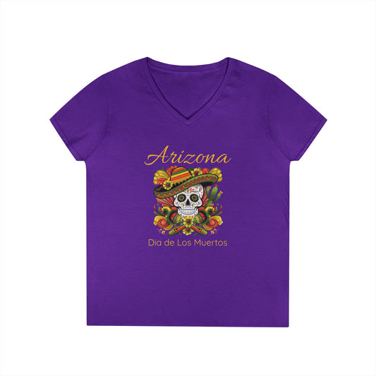 V-Neck T-Shirt Day of the Dead Sugar Skull Women's Tee