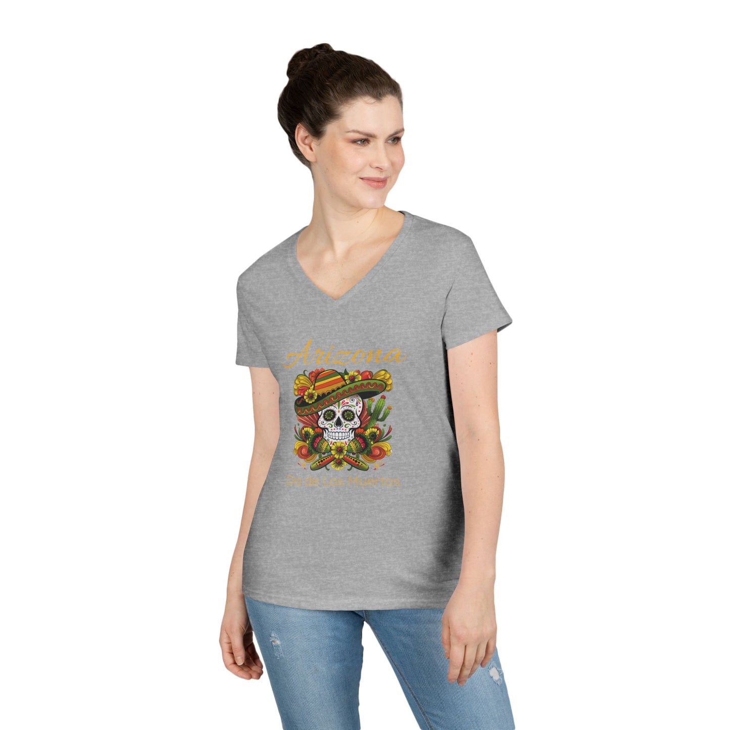 V-Neck T-Shirt Day of the Dead Sugar Skull Women's Tee