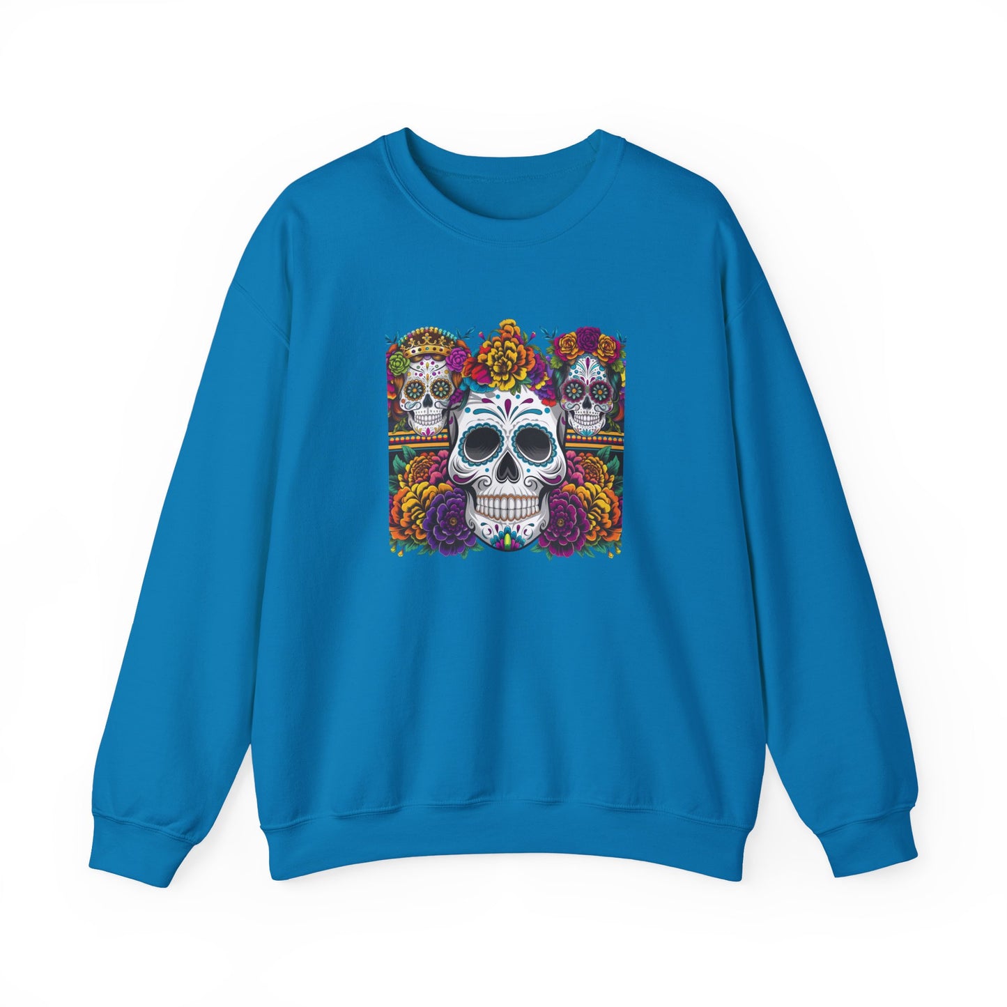 Sugar Skull Crewneck Sweatshirt, Cozy Sweatshirt, Day of the Dead Gift, Unisex Sweatshirt, Halloween Apparel, Colorful Sweatshirt
