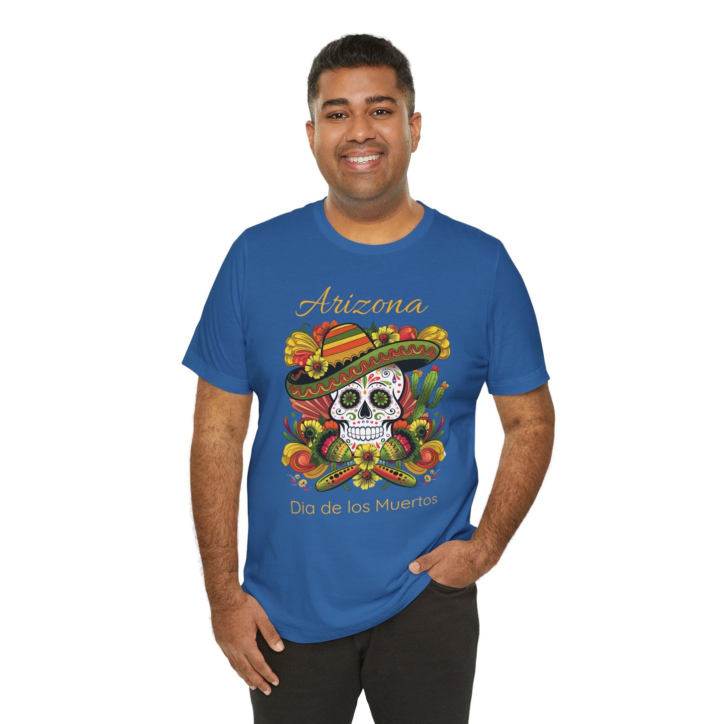 Dia de los Muertos Unisex Jersey Tee, Colorful Skull T-Shirt, Arizona Design, Holiday Apparel, Casual Wear, Gifts for Him and Her
