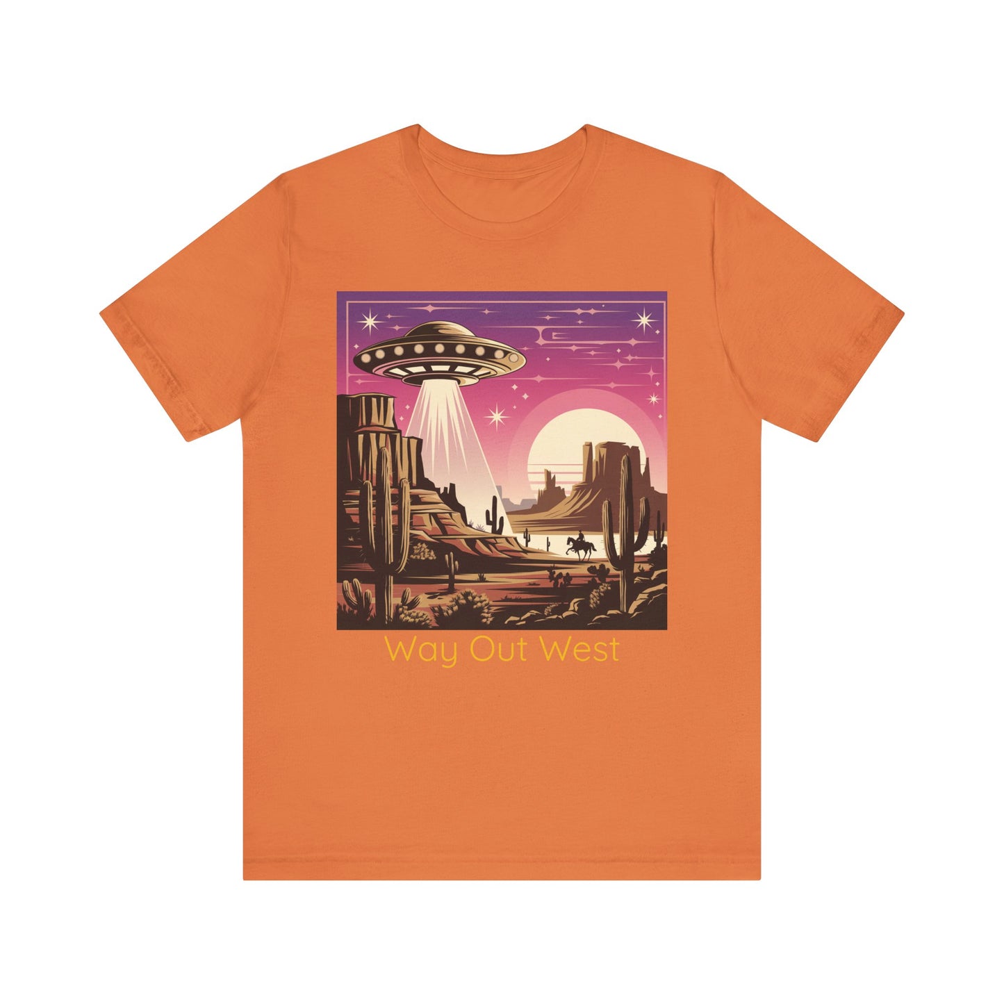 Retro UFO Graphic Tee, Way Out West T-Shirt, Unisex Casual Shirt, Vintage Style Top, Gift for Space Lovers, Outdoor Adventure Wear