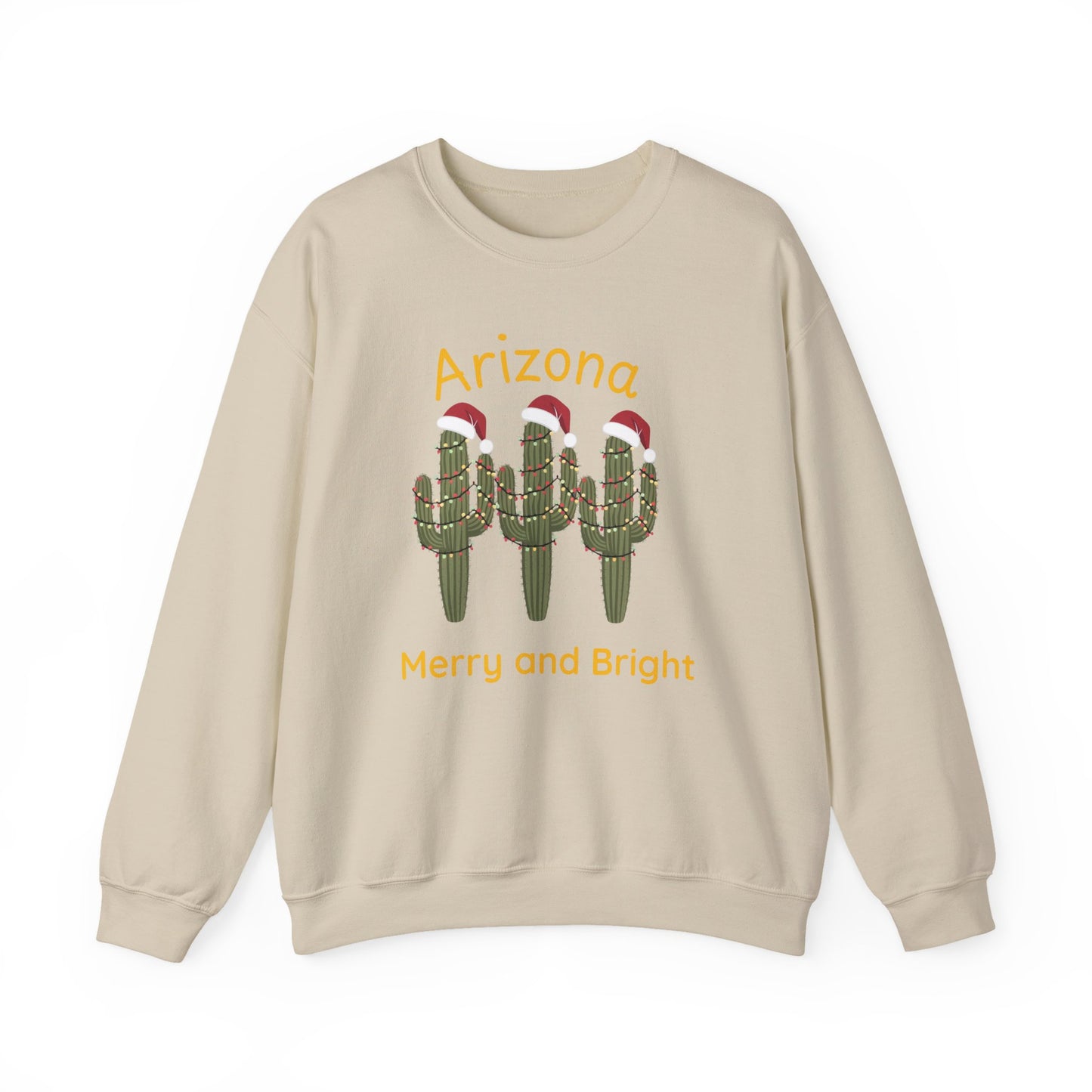 Arizona Merry and Bright Crewneck Sweatshirt, Holiday Saguaro Cactus
