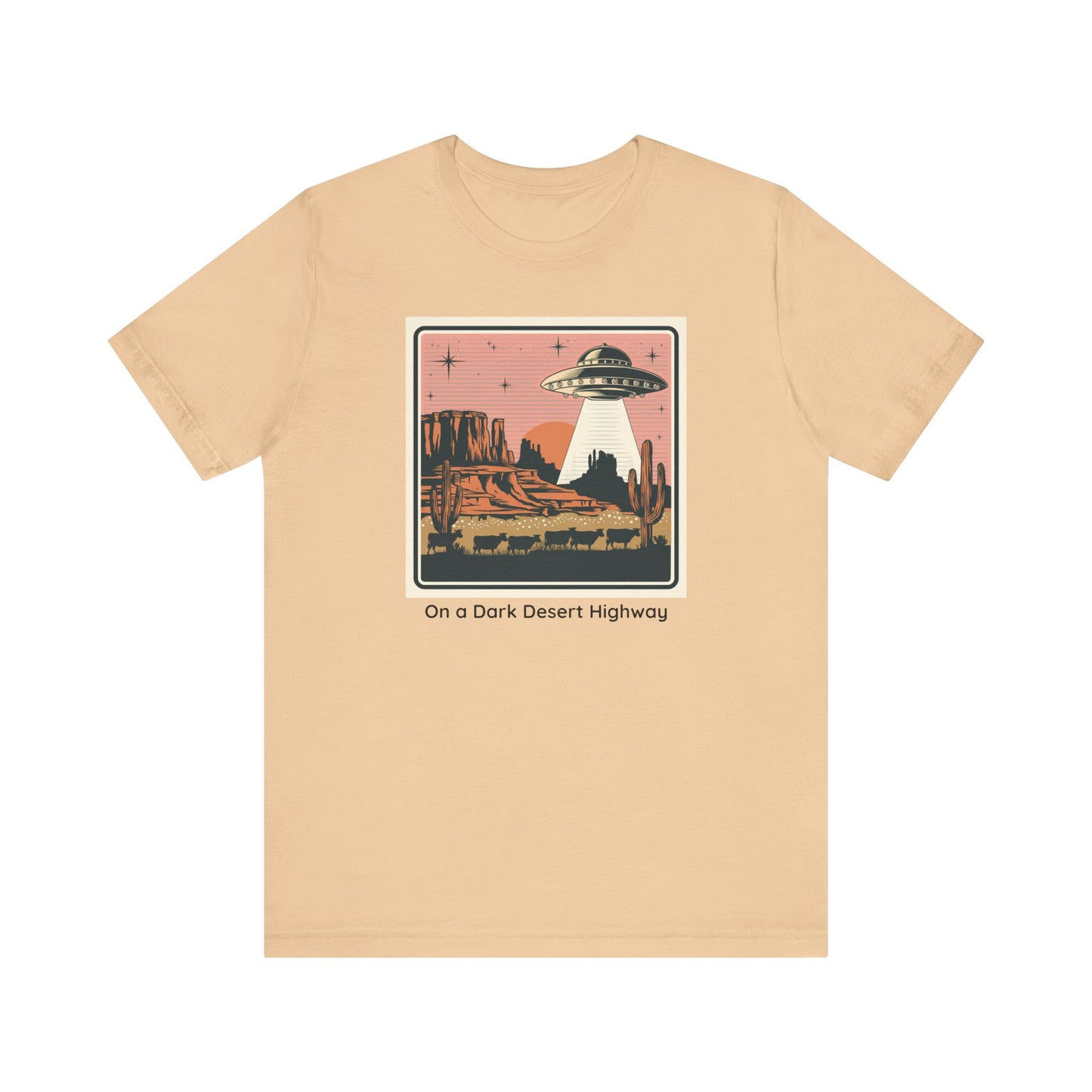 Retro UFO Desert Tee - Unisex Jersey Short Sleeve T-Shirt, Vintage Style Graphic Tee, Gift for Space Lovers, Summer Casual Wear, Music [...]