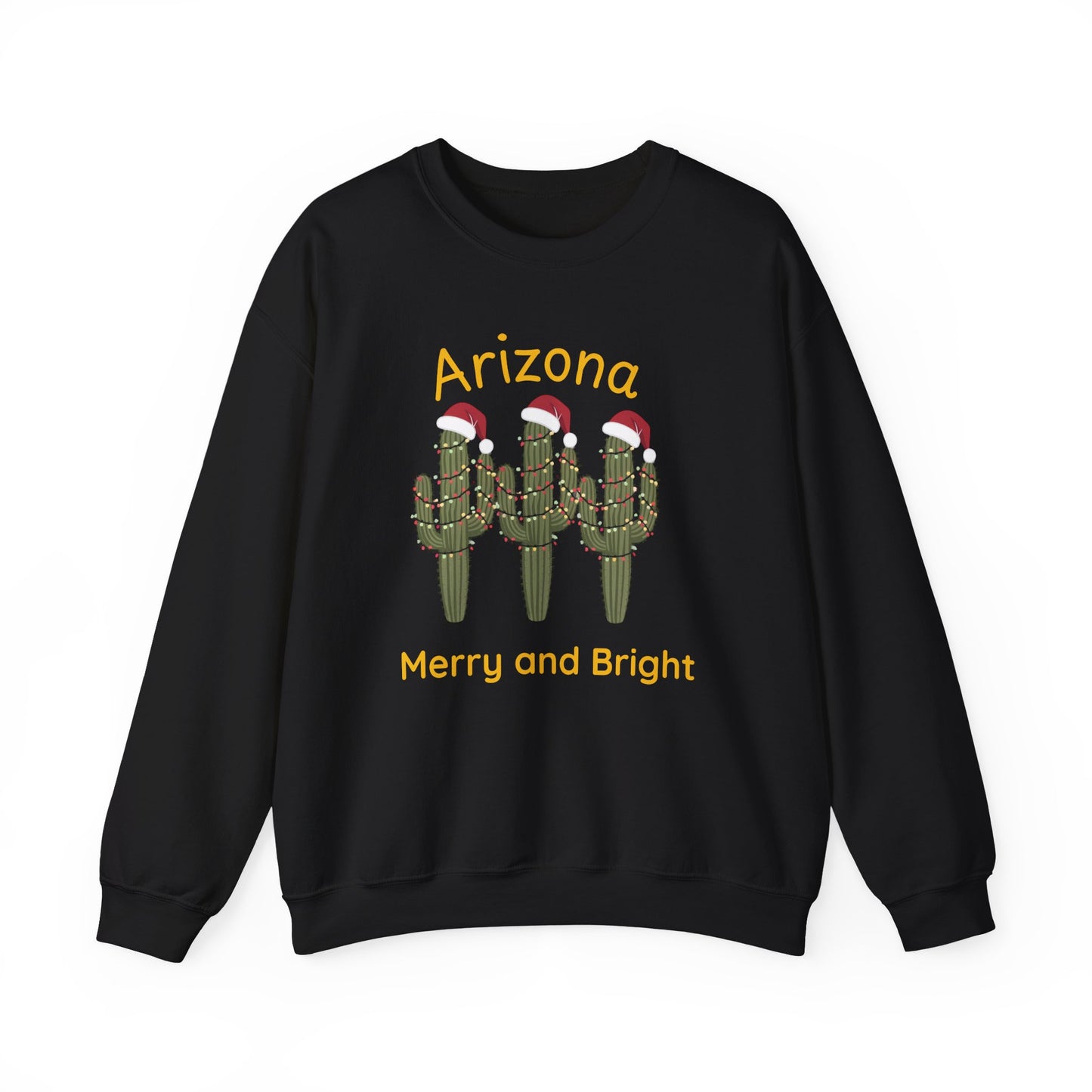 Arizona Merry and Bright Crewneck Sweatshirt, Holiday Saguaro Cactus