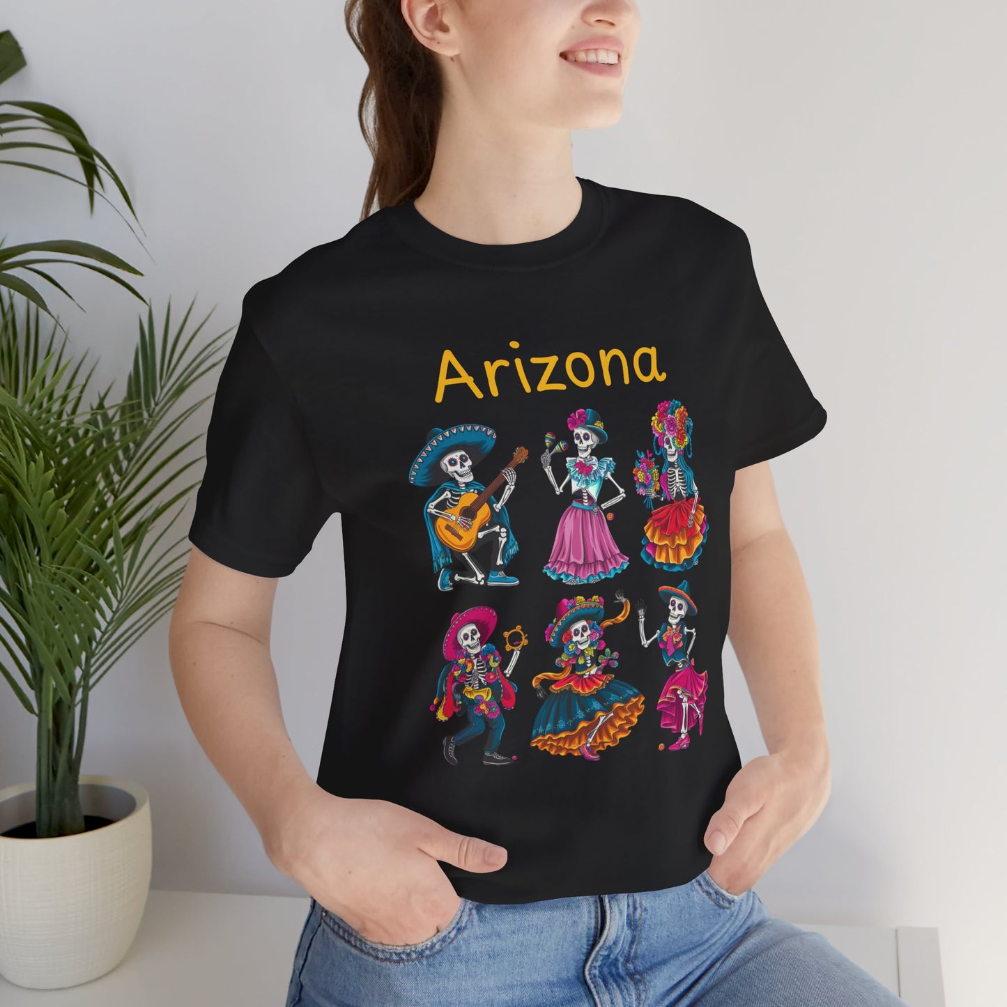 Day of the Dead Inspired Tee, Arizona Theme T-Shirt, Unisex Graphic Tee, Halloween Style Top, Mexican  Festival Wear