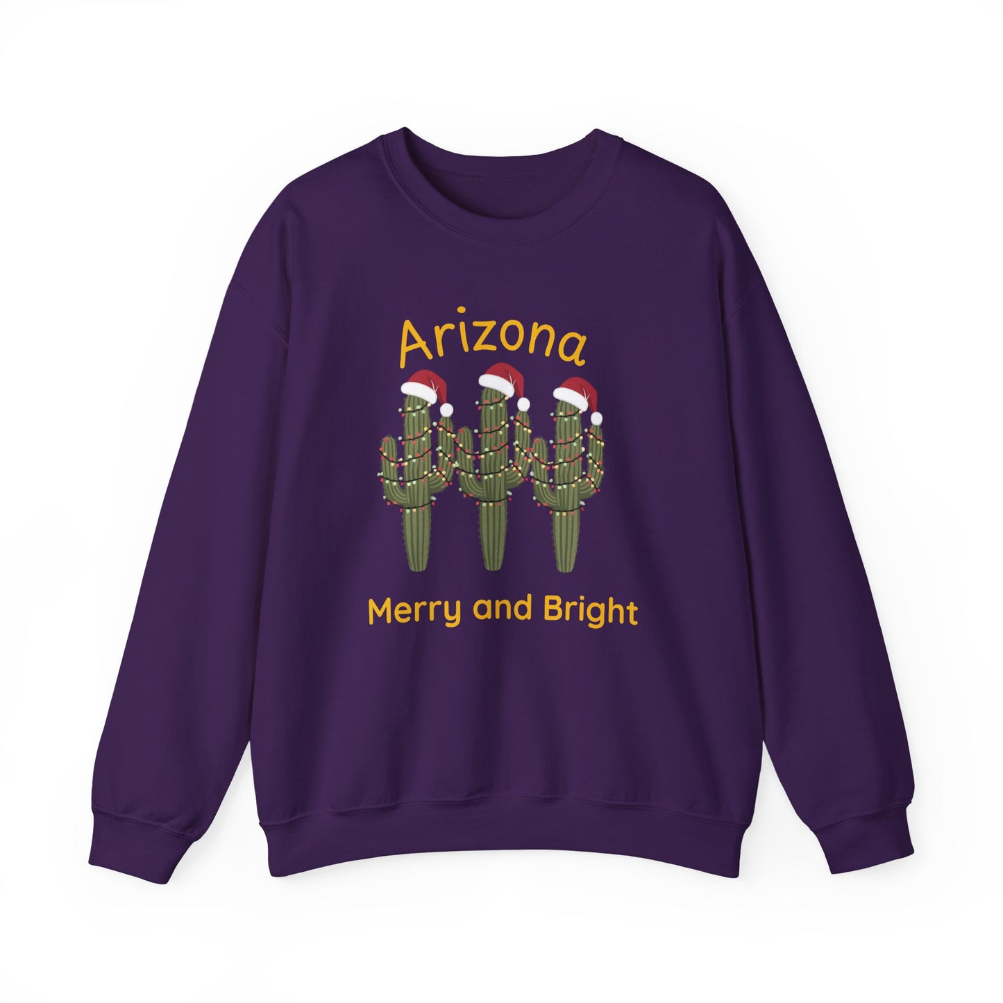 Arizona Merry and Bright Crewneck Sweatshirt, Holiday Saguaro Cactus