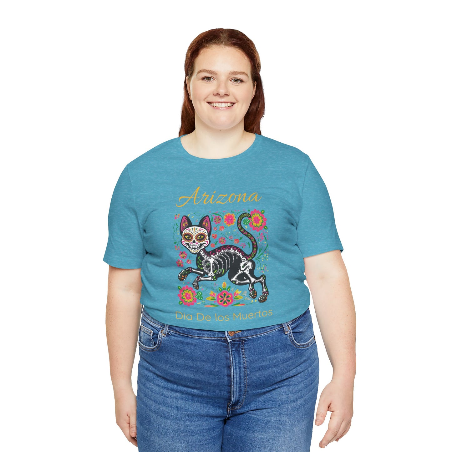 Día de los Muertos Cat Tee: Unisex Jersey Short Sleeve Tee, Halloween Shirt, Arizona Apparel, Festival T-Shirt, Cultural Celebration Top