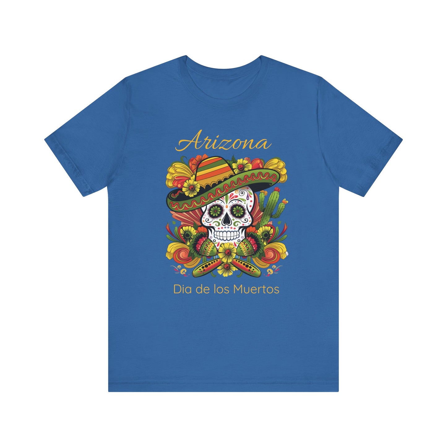 Dia de los Muertos Unisex Jersey Tee, Colorful Skull T-Shirt, Arizona Design, Holiday Apparel, Casual Wear, Gifts for Him and Her