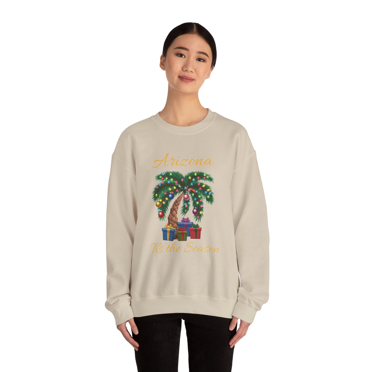 Arizona Christmas Palm Sweatshirt — "Tis the Season" with Presents