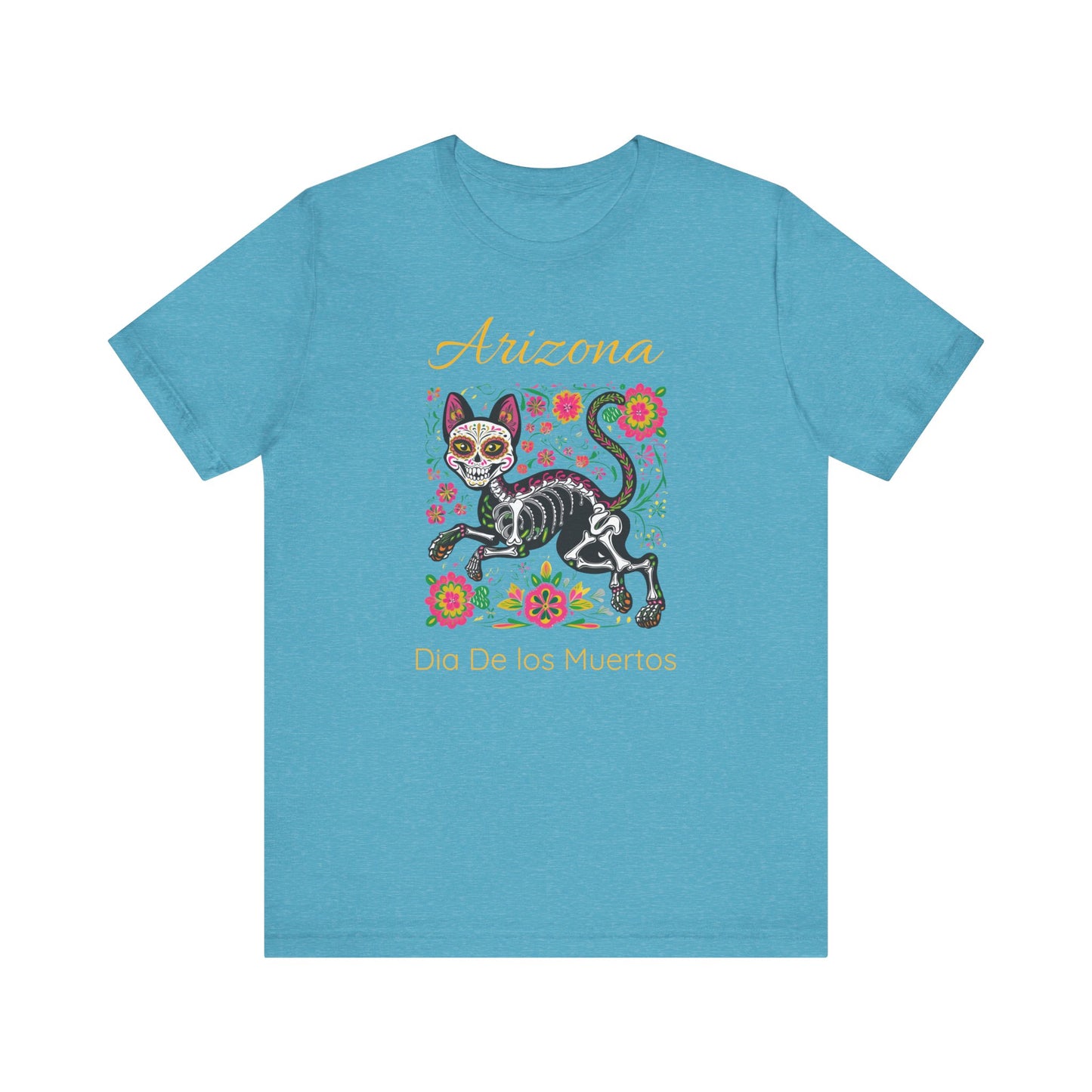 Día de los Muertos Cat Tee: Unisex Jersey Short Sleeve Tee, Halloween Shirt, Arizona Apparel, Festival T-Shirt, Cultural Celebration Top