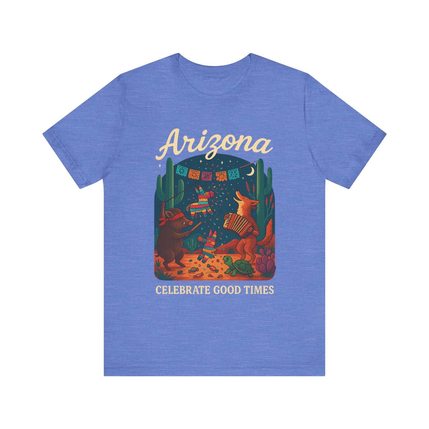 Desert Wildlife T-Shirt – Sonoran Desert Arizona coyote and javelina dancing at Pinata Party, Celebrate Good Times