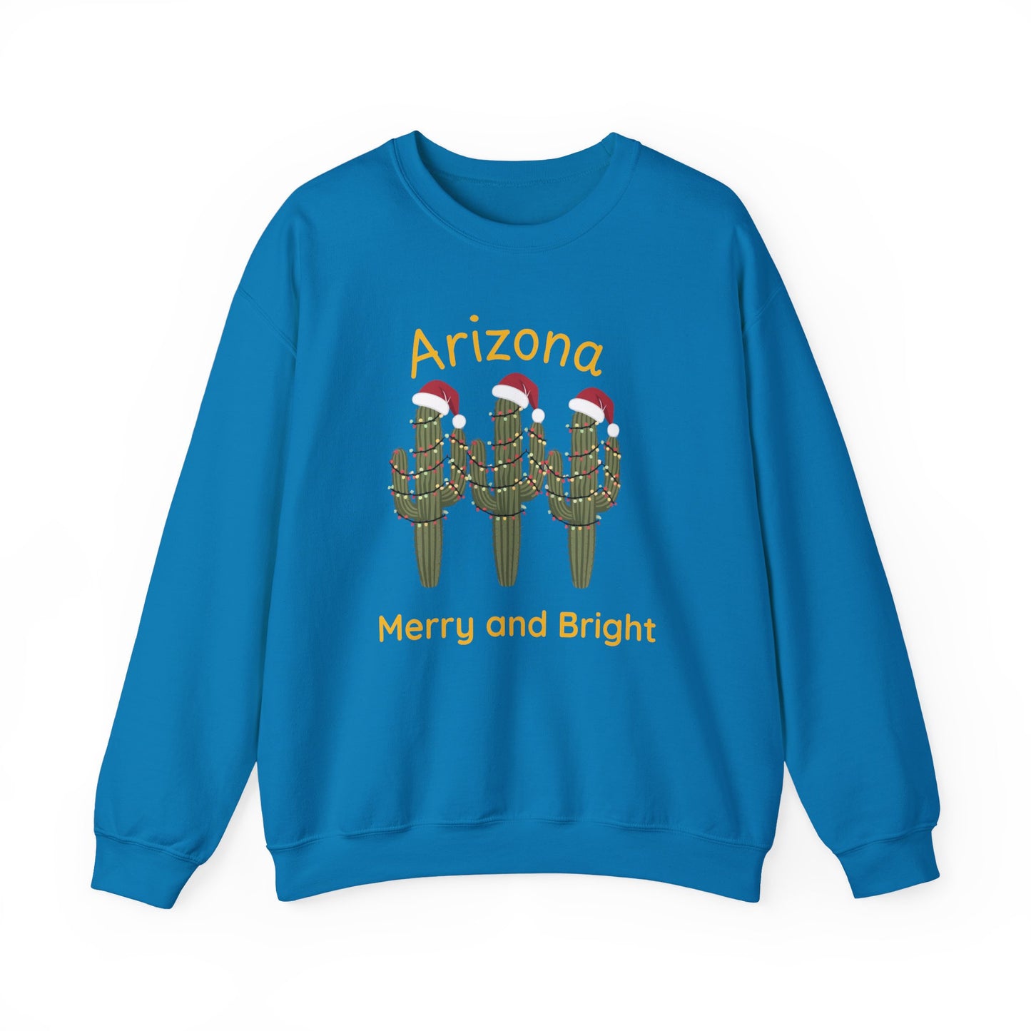 Arizona Merry and Bright Crewneck Sweatshirt, Holiday Saguaro Cactus