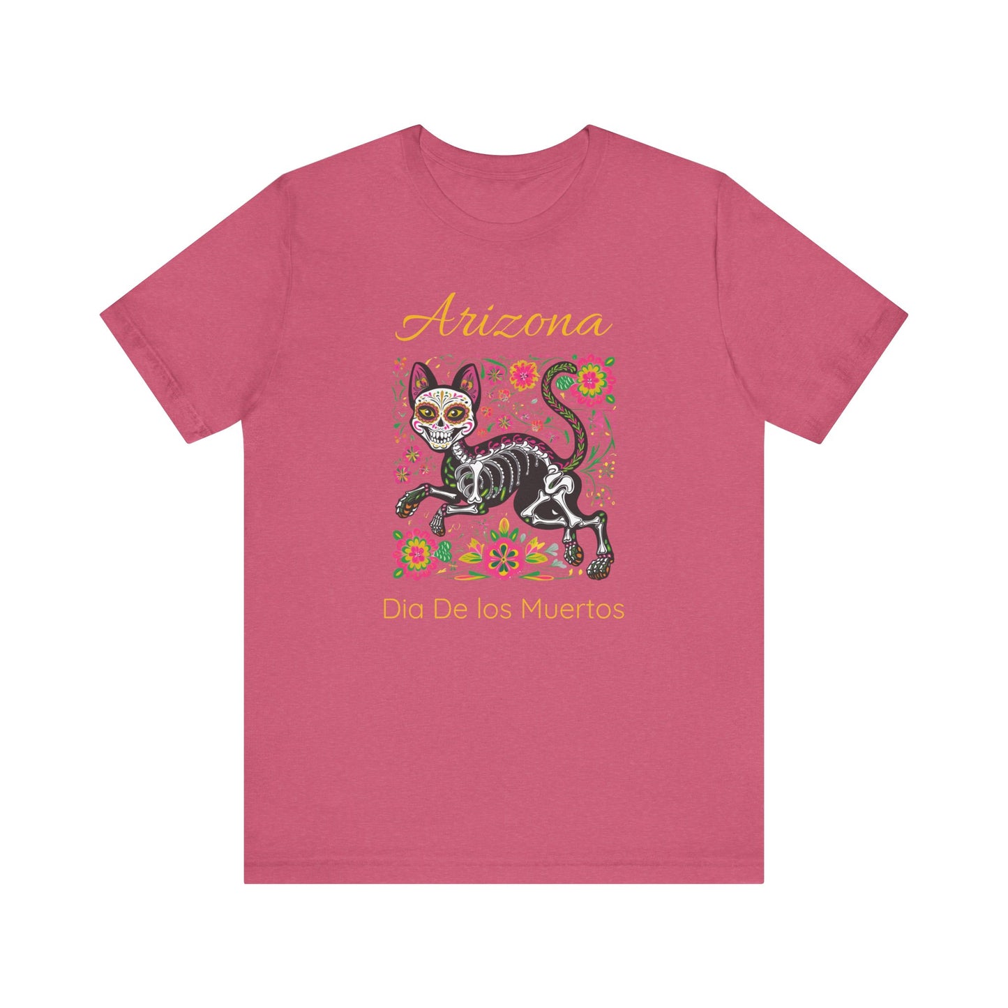 Día de los Muertos Cat Tee: Unisex Jersey Short Sleeve Tee, Halloween Shirt, Arizona Apparel, Festival T-Shirt, Cultural Celebration Top